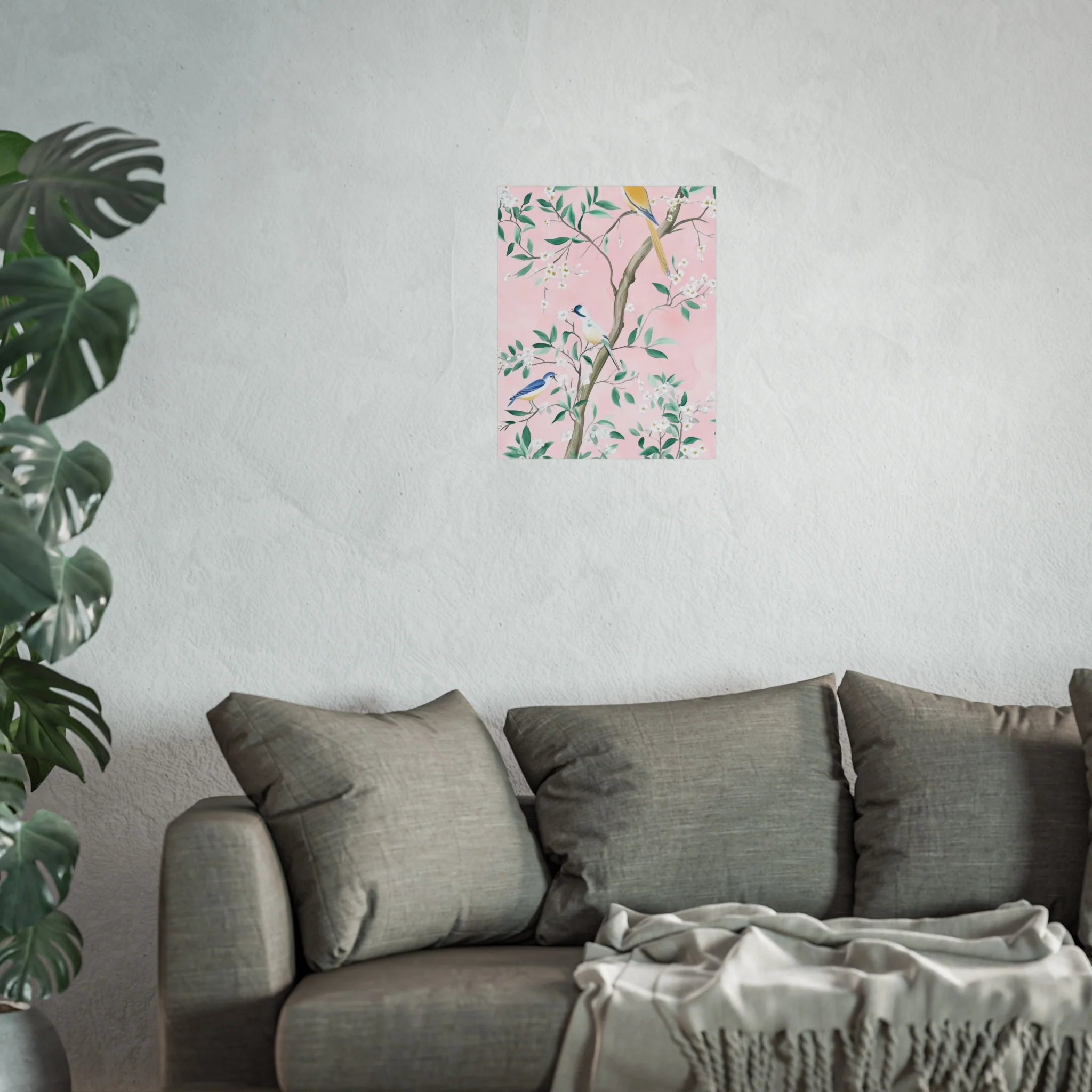 Pastel Pink Chinoiserie Birds and Floral Scene Fine Art Poster - Image 31