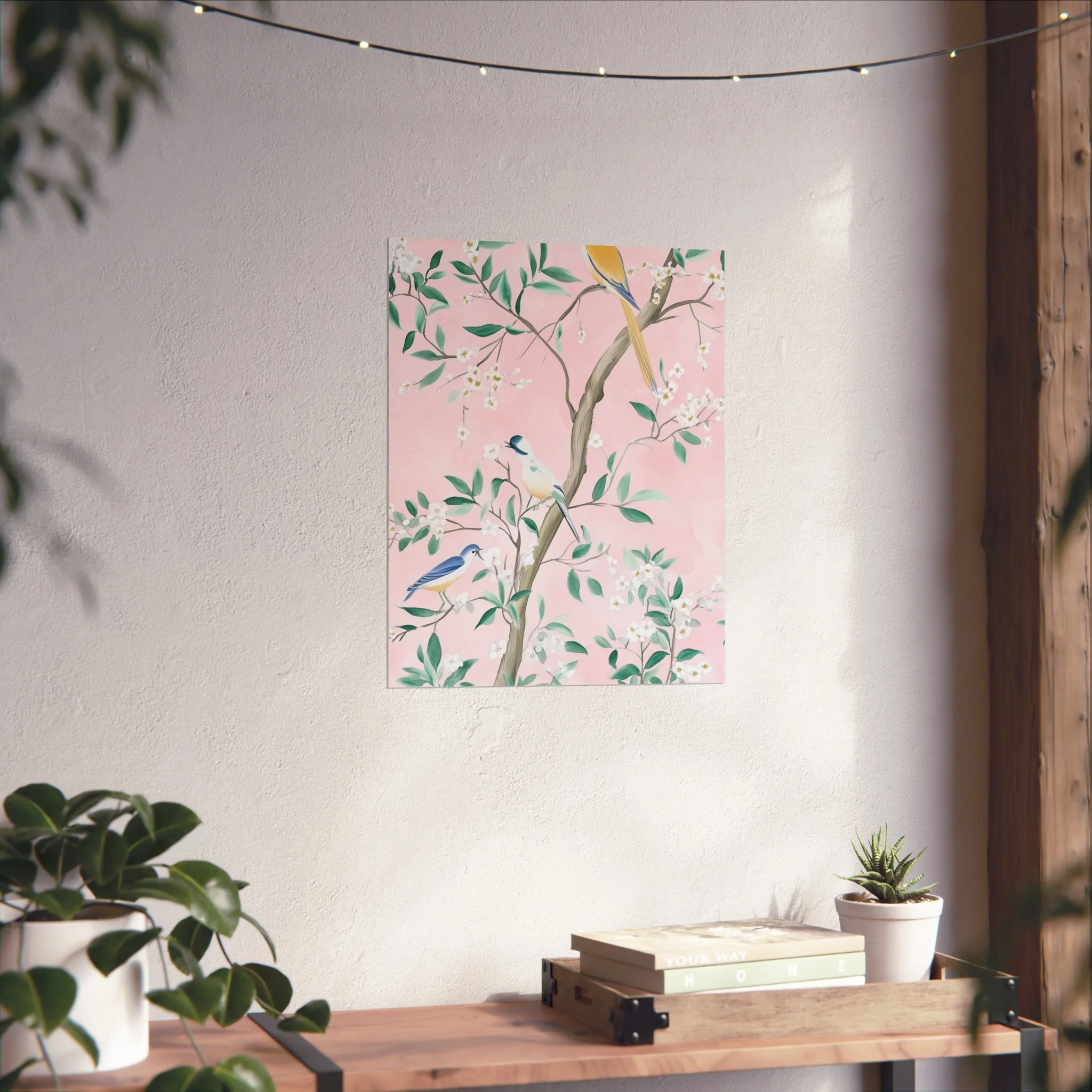 Pastel Pink Chinoiserie Birds and Floral Scene Fine Art Poster - Image 32