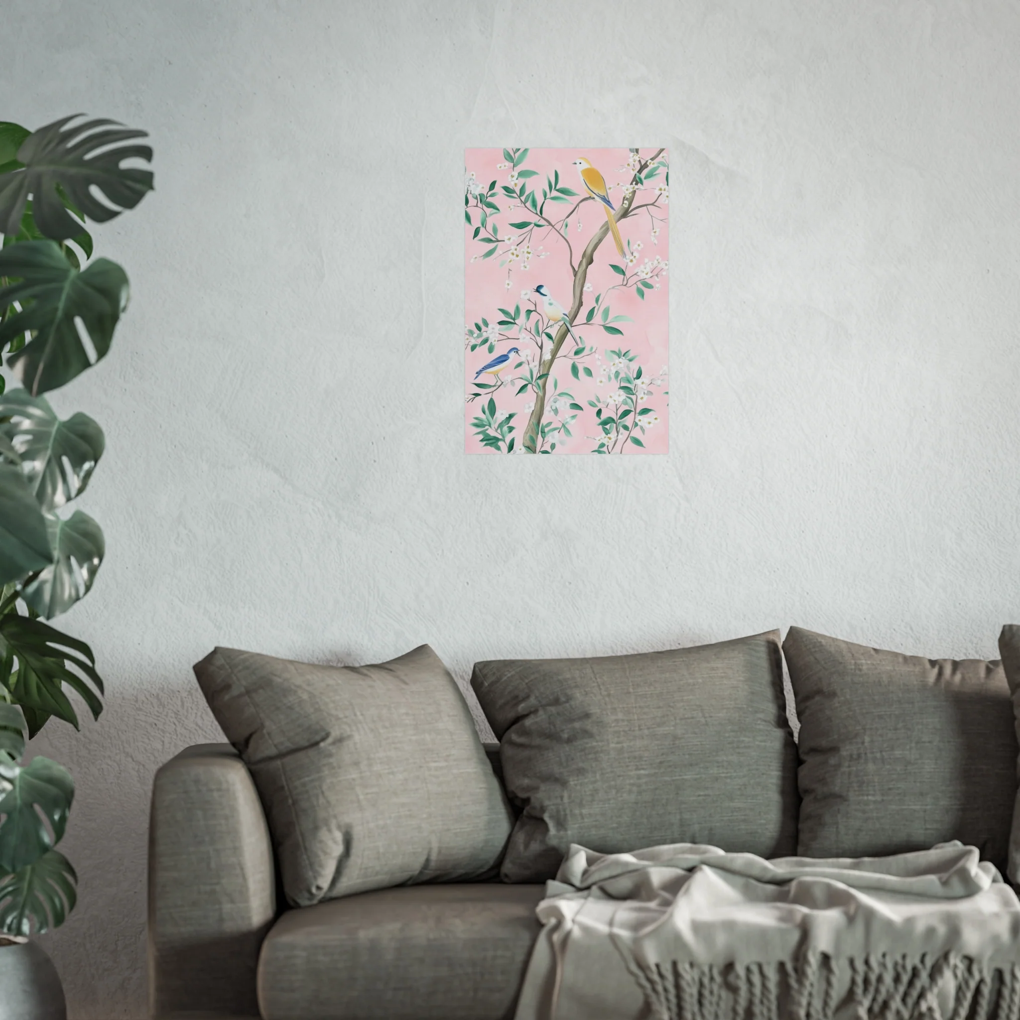 Pastel Pink Chinoiserie Birds and Floral Scene Fine Art Poster - Image 33