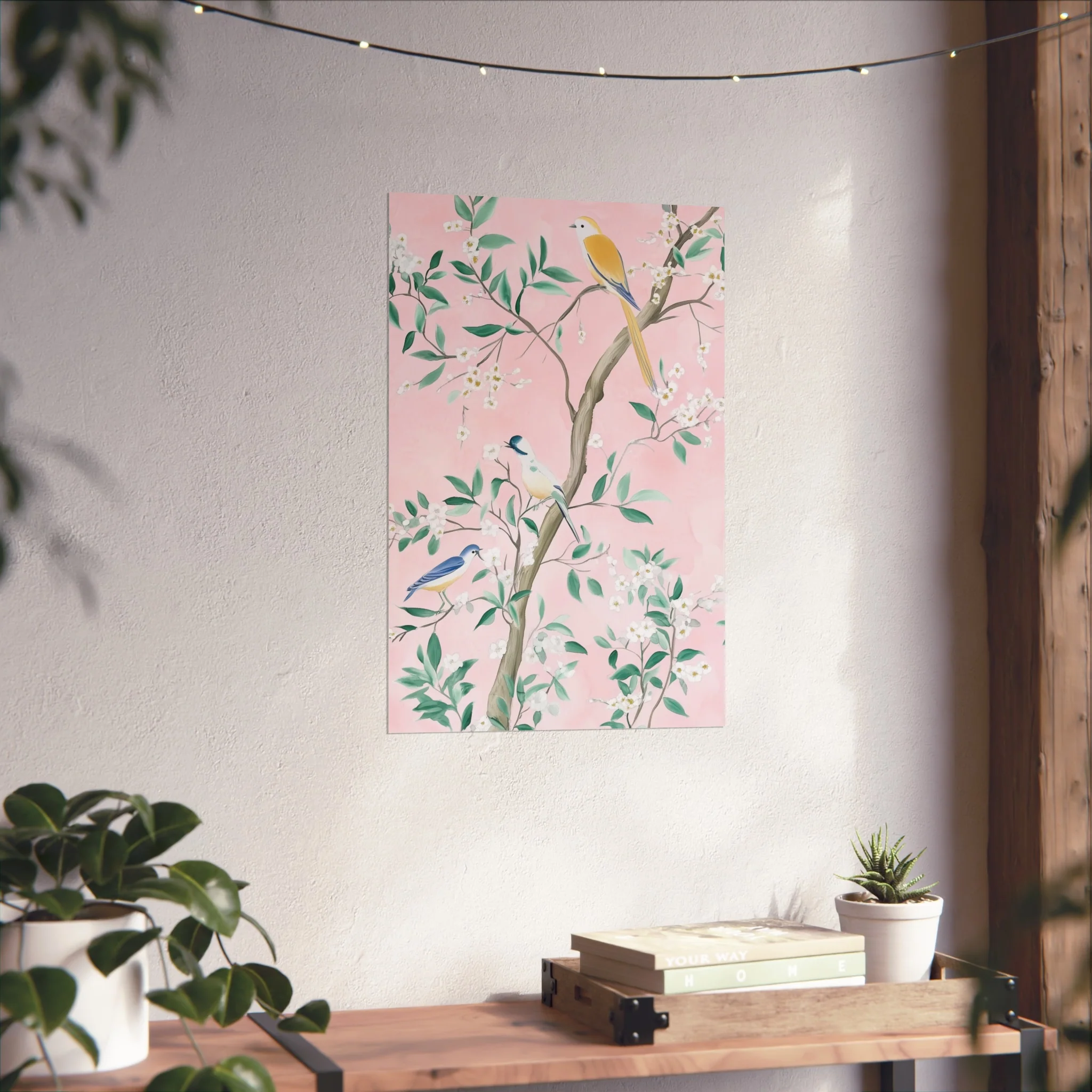 Pastel Pink Chinoiserie Birds and Floral Scene Fine Art Poster - Image 34