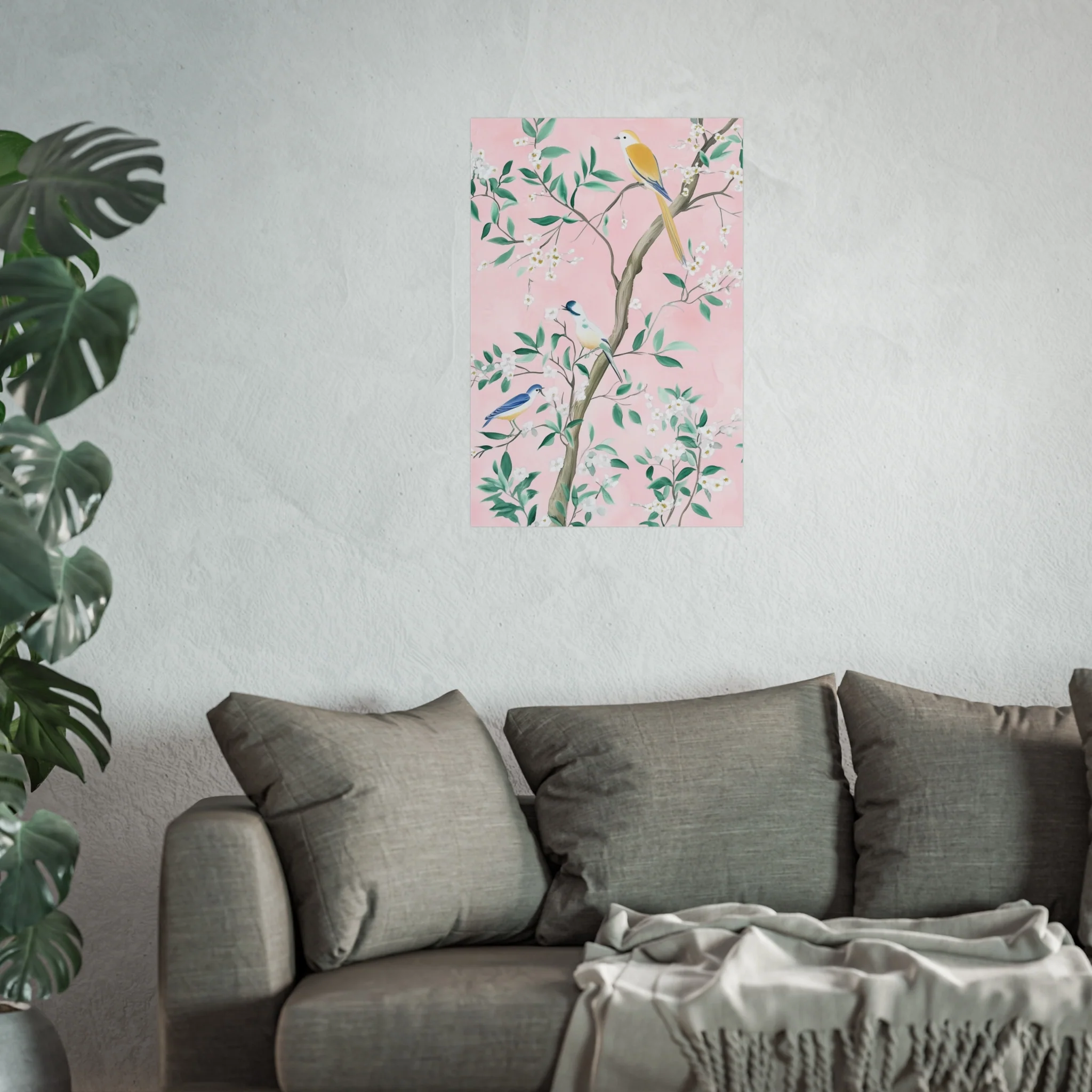 Pastel Pink Chinoiserie Birds and Floral Scene Fine Art Poster - Image 37