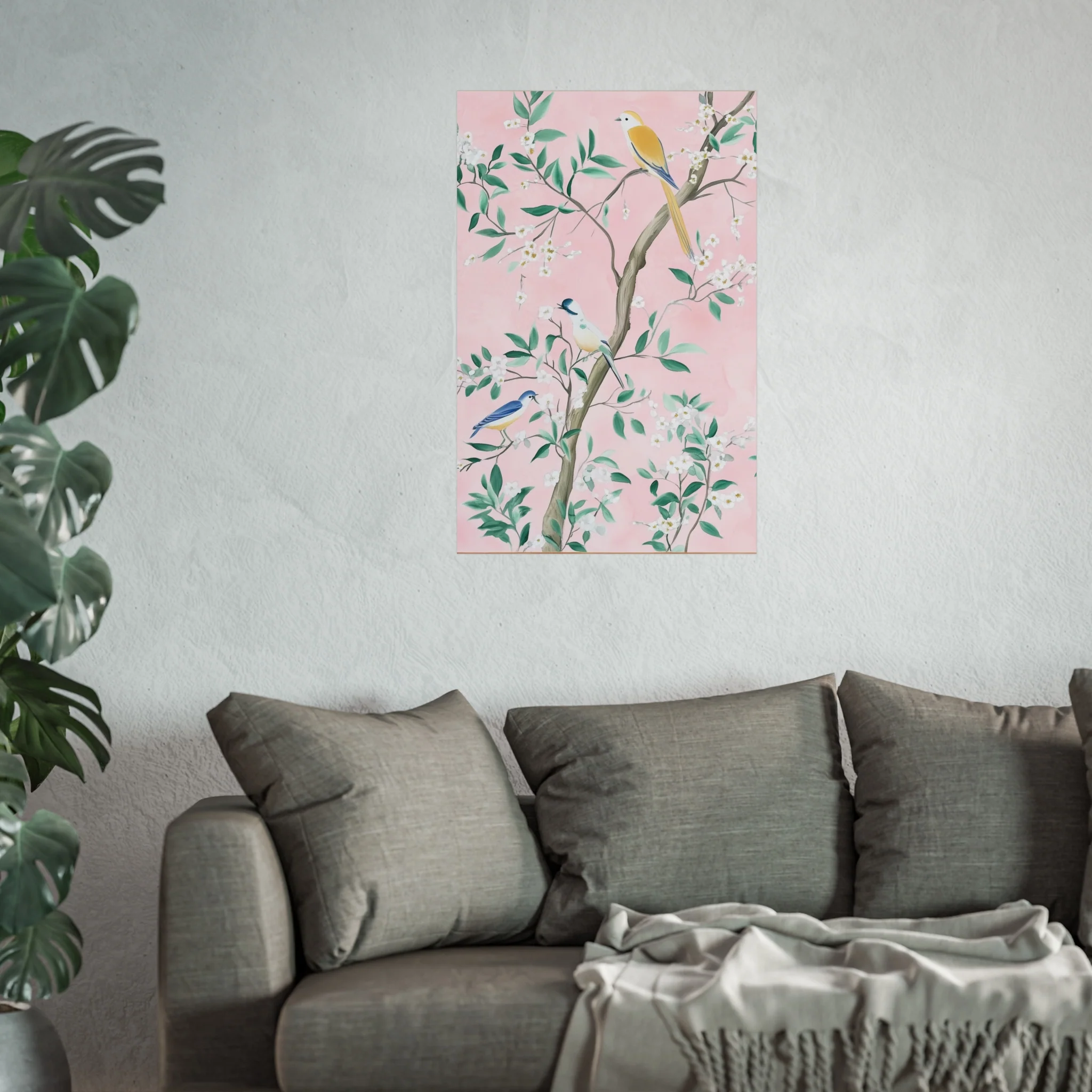 Pastel Pink Chinoiserie Birds and Floral Scene Fine Art Poster - Image 39