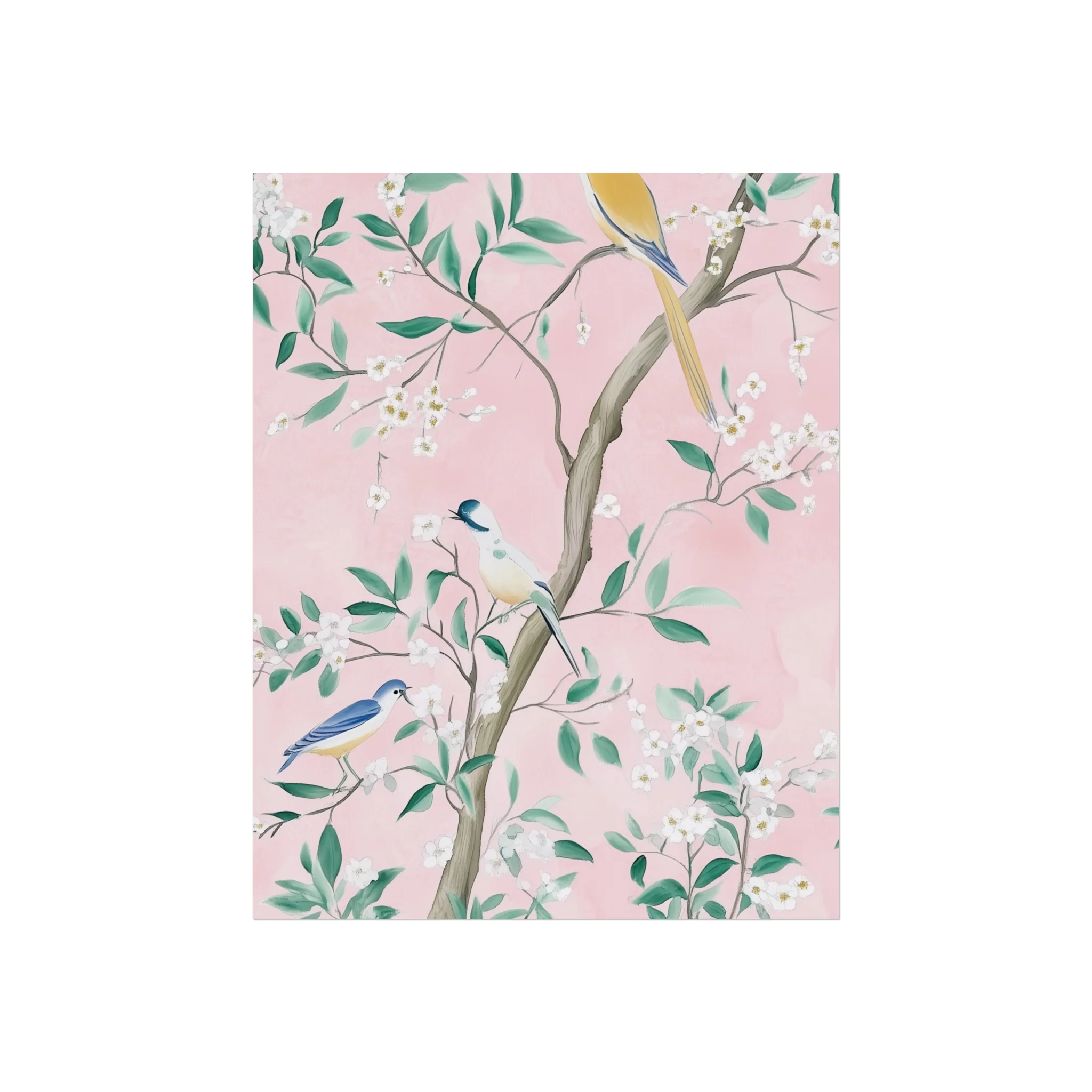 Pastel Pink Chinoiserie Birds and Floral Scene Fine Art Poster - Image 4