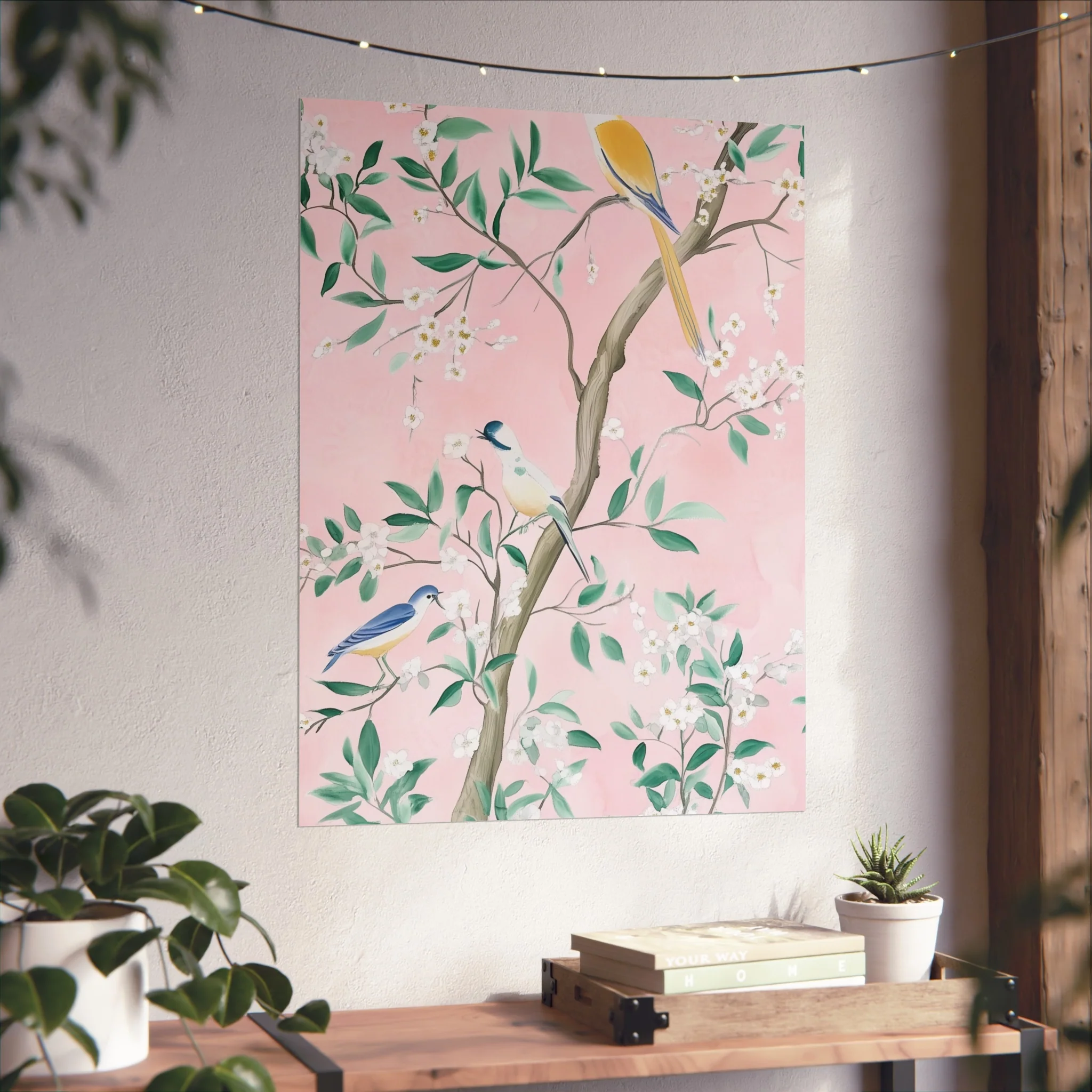 Pastel Pink Chinoiserie Birds and Floral Scene Fine Art Poster - Image 42