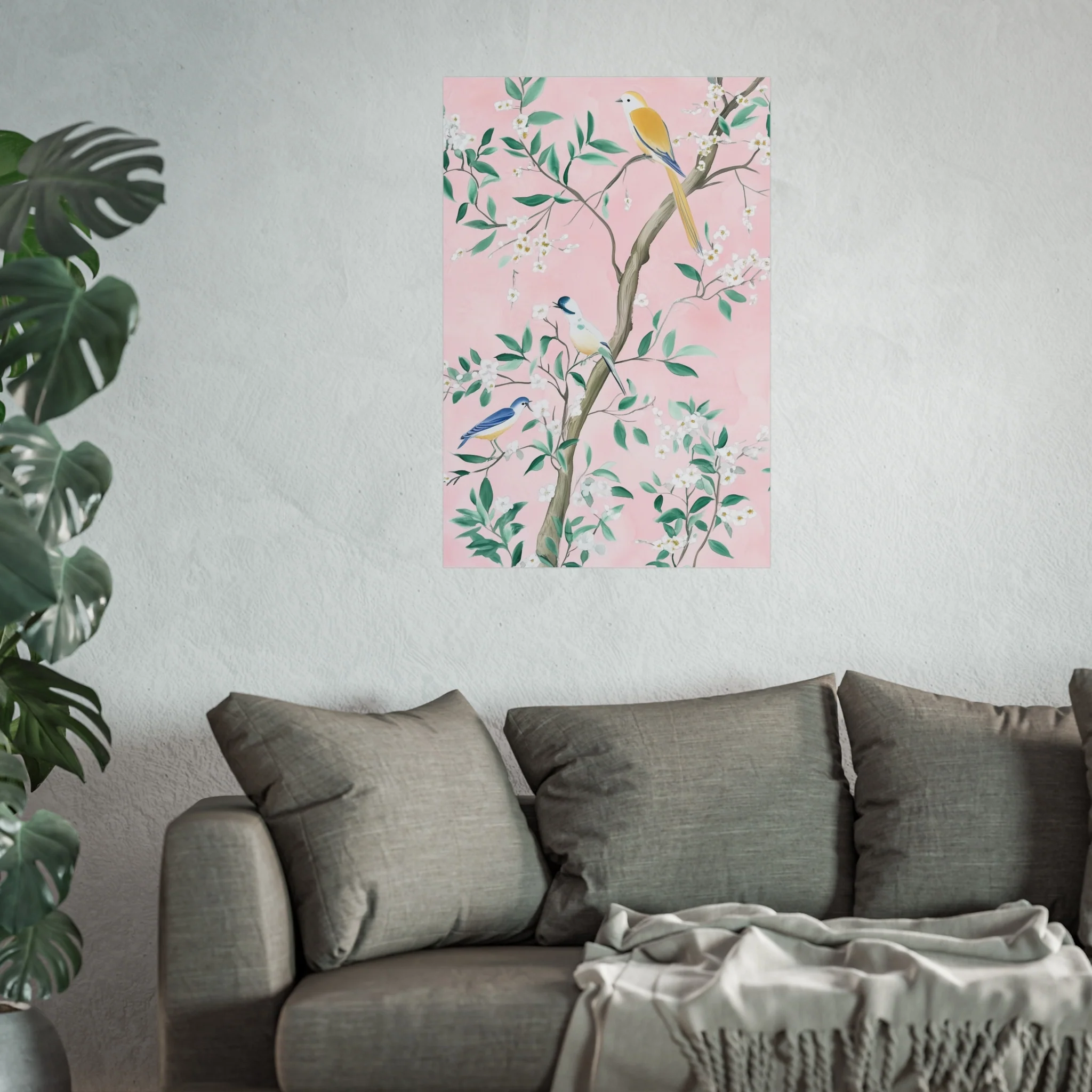 Pastel Pink Chinoiserie Birds and Floral Scene Fine Art Poster - Image 43