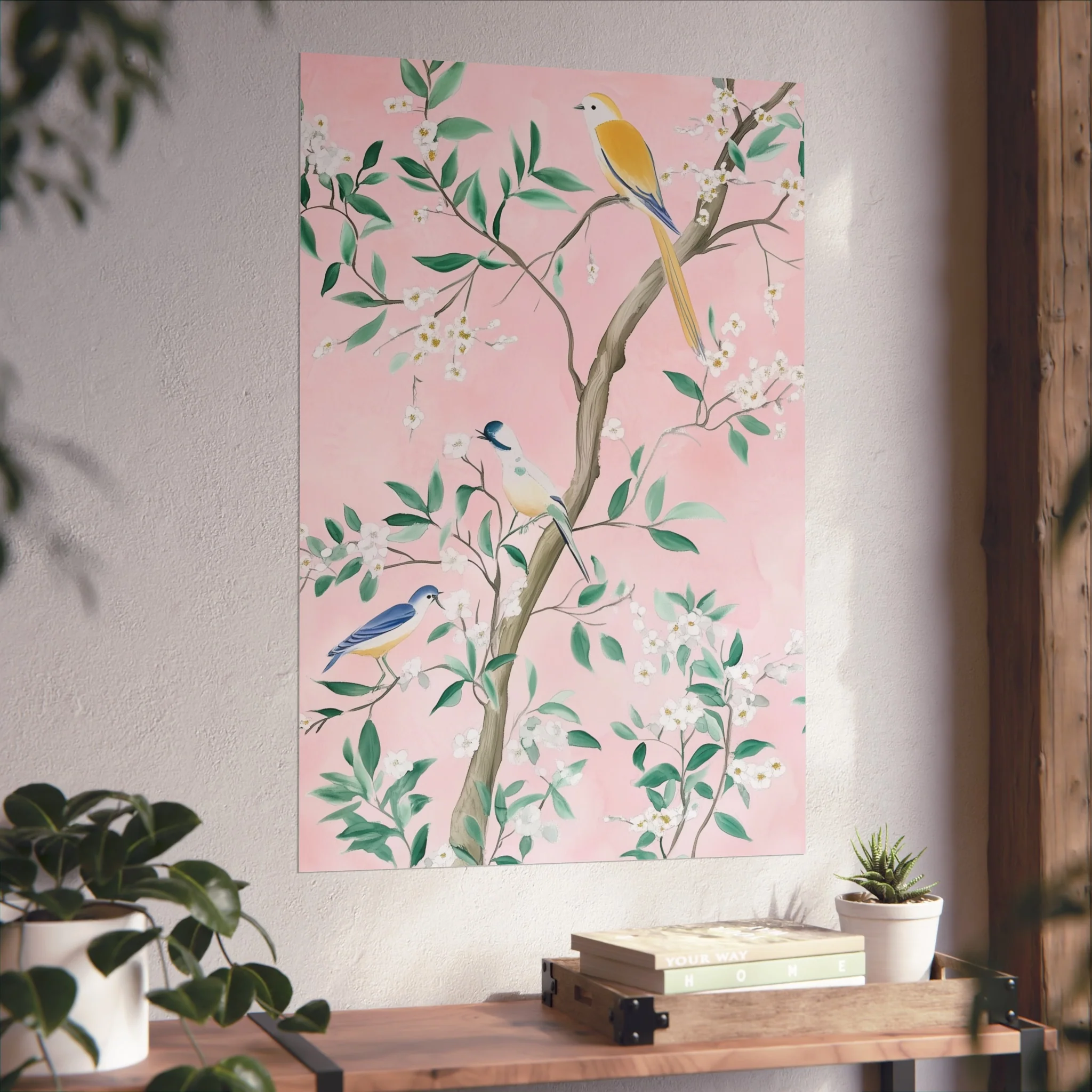 Pastel Pink Chinoiserie Birds and Floral Scene Fine Art Poster - Image 44
