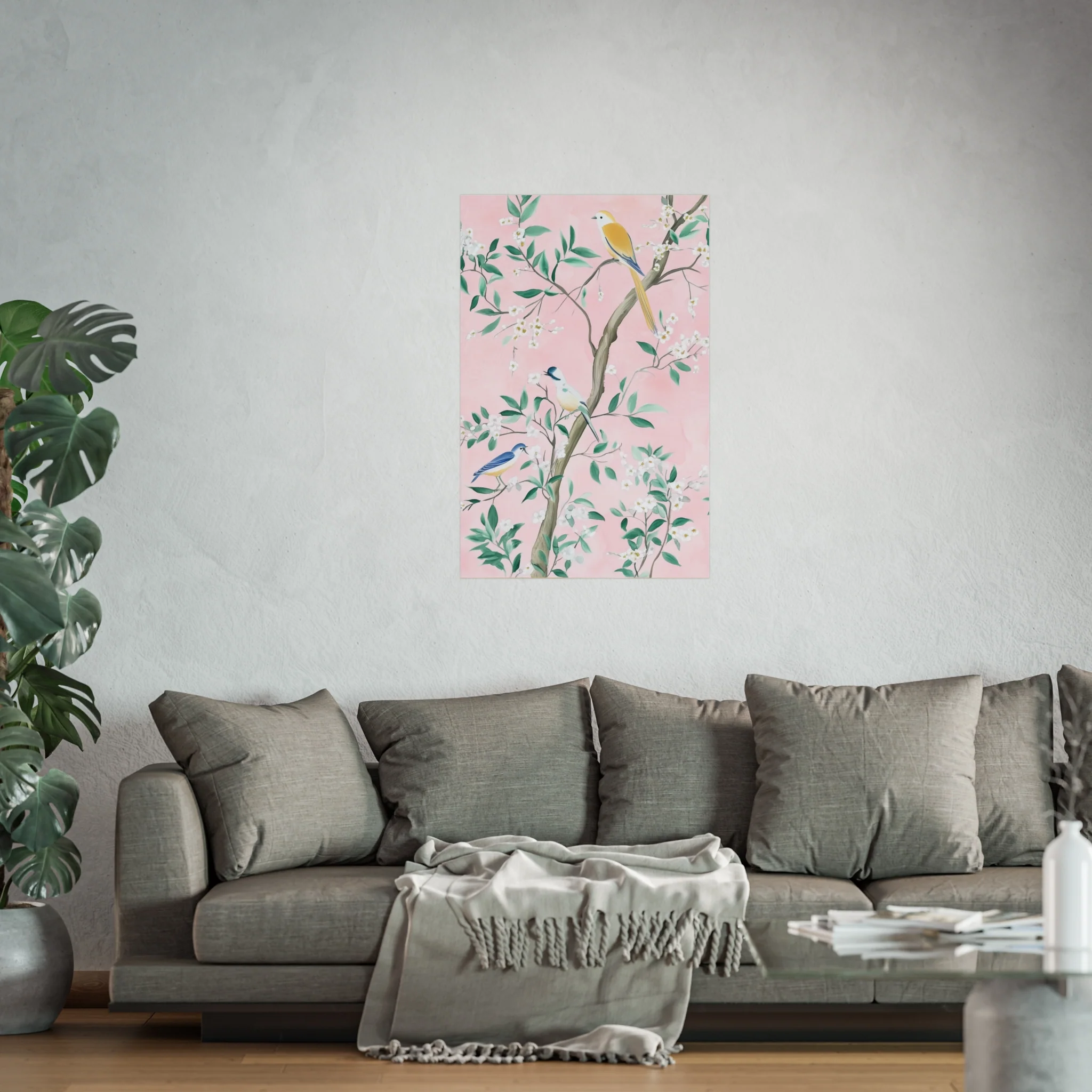 Pastel Pink Chinoiserie Birds and Floral Scene Fine Art Poster - Image 45