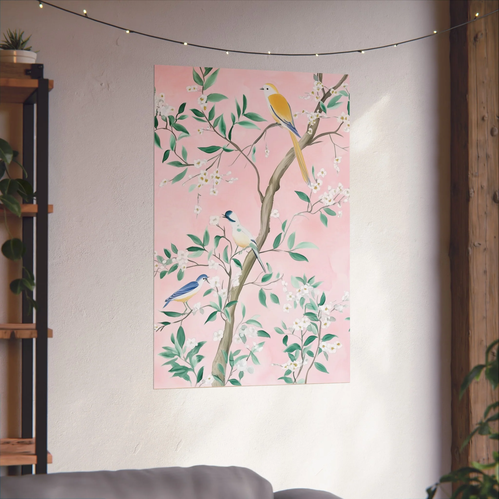 Pastel Pink Chinoiserie Birds and Floral Scene Fine Art Poster - Image 46