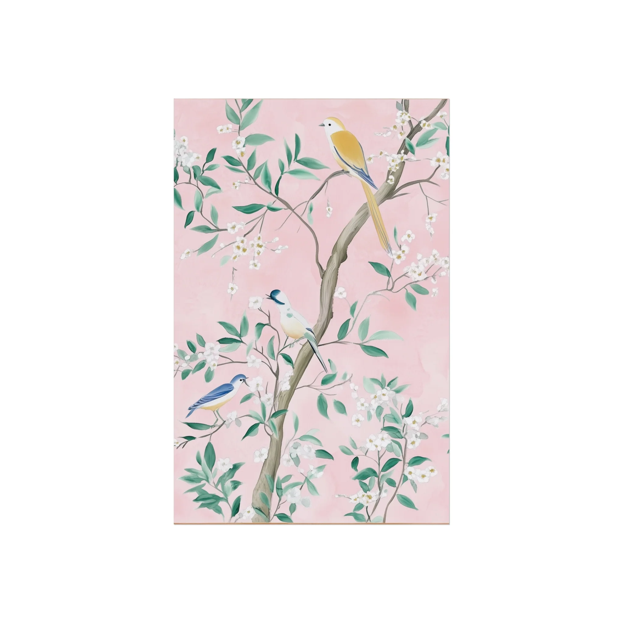 Pastel Pink Chinoiserie Birds and Floral Scene Fine Art Poster - Image 5