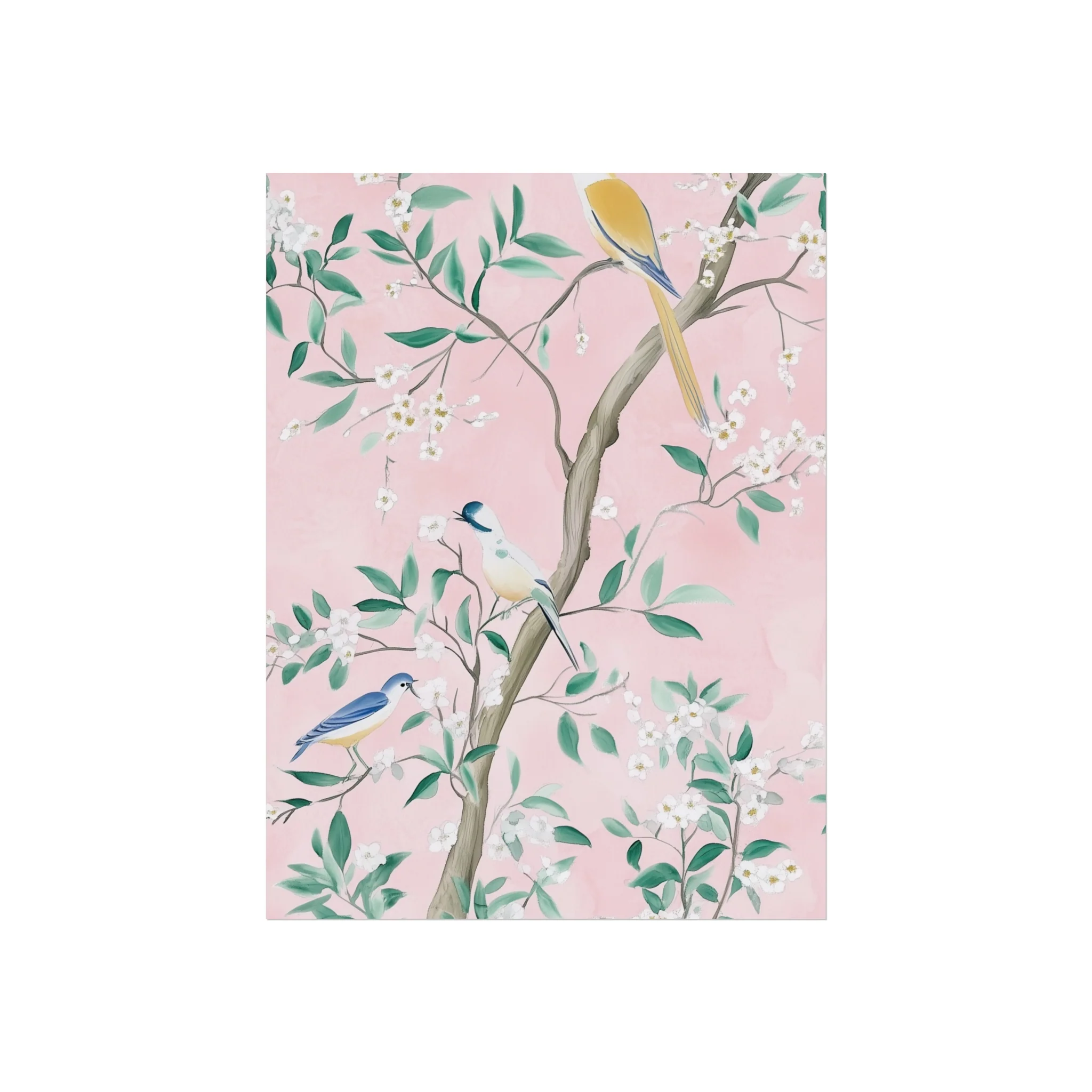 Pastel Pink Chinoiserie Birds and Floral Scene Fine Art Poster - Image 6