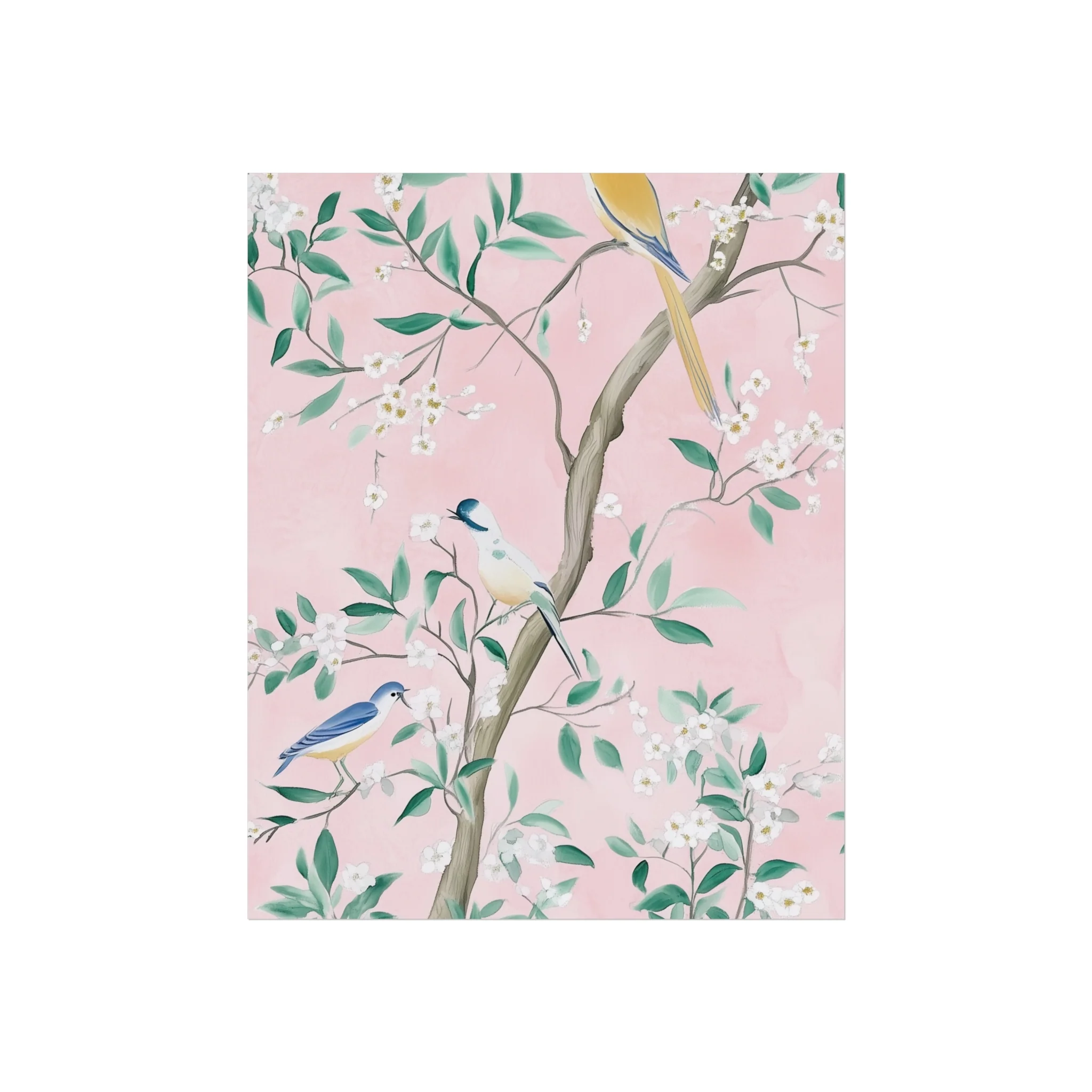 Pastel Pink Chinoiserie Birds and Floral Scene Fine Art Poster - Image 8