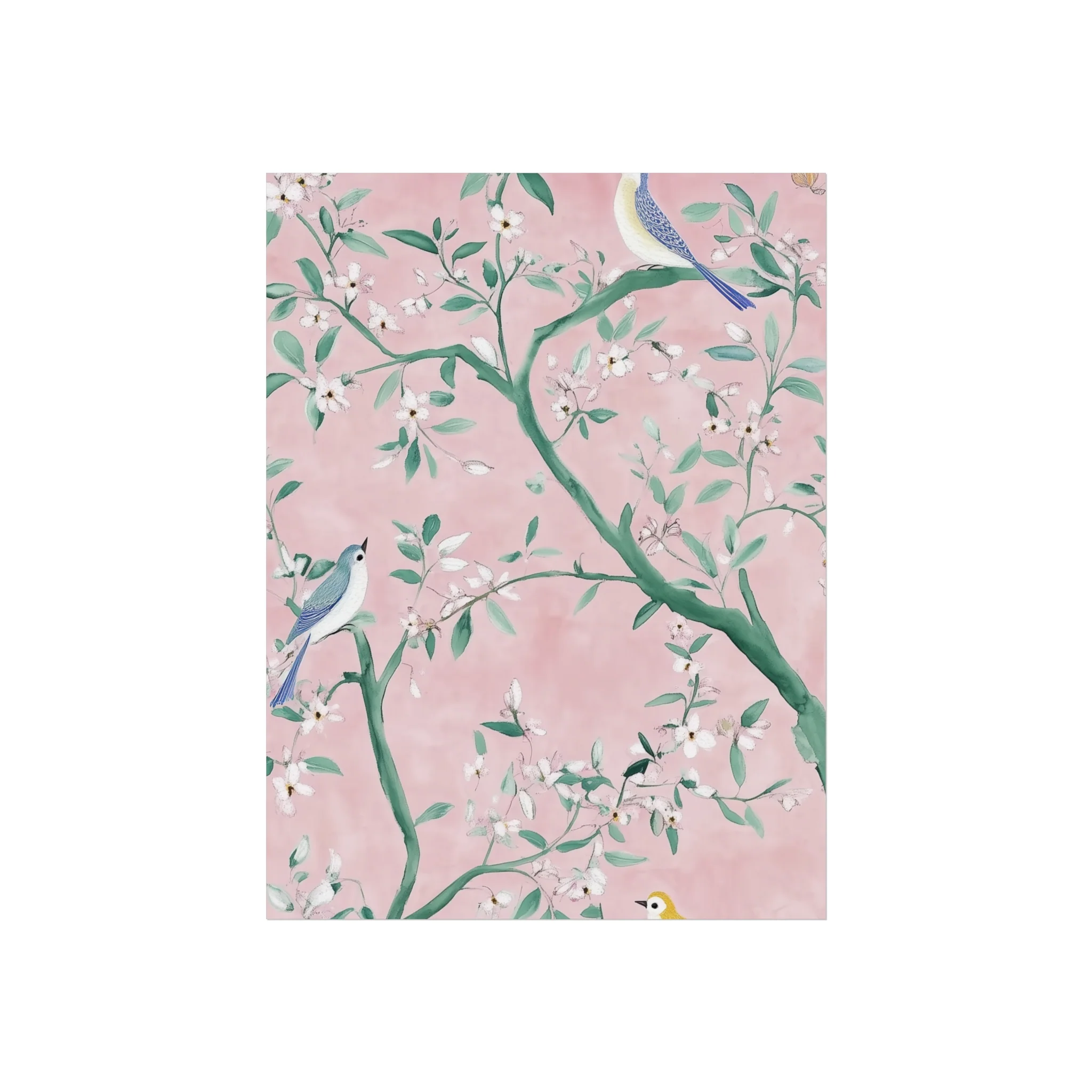 Pastel Pink Chinoiserie Birds on Tree Scene Fine Art Poster - Image 10
