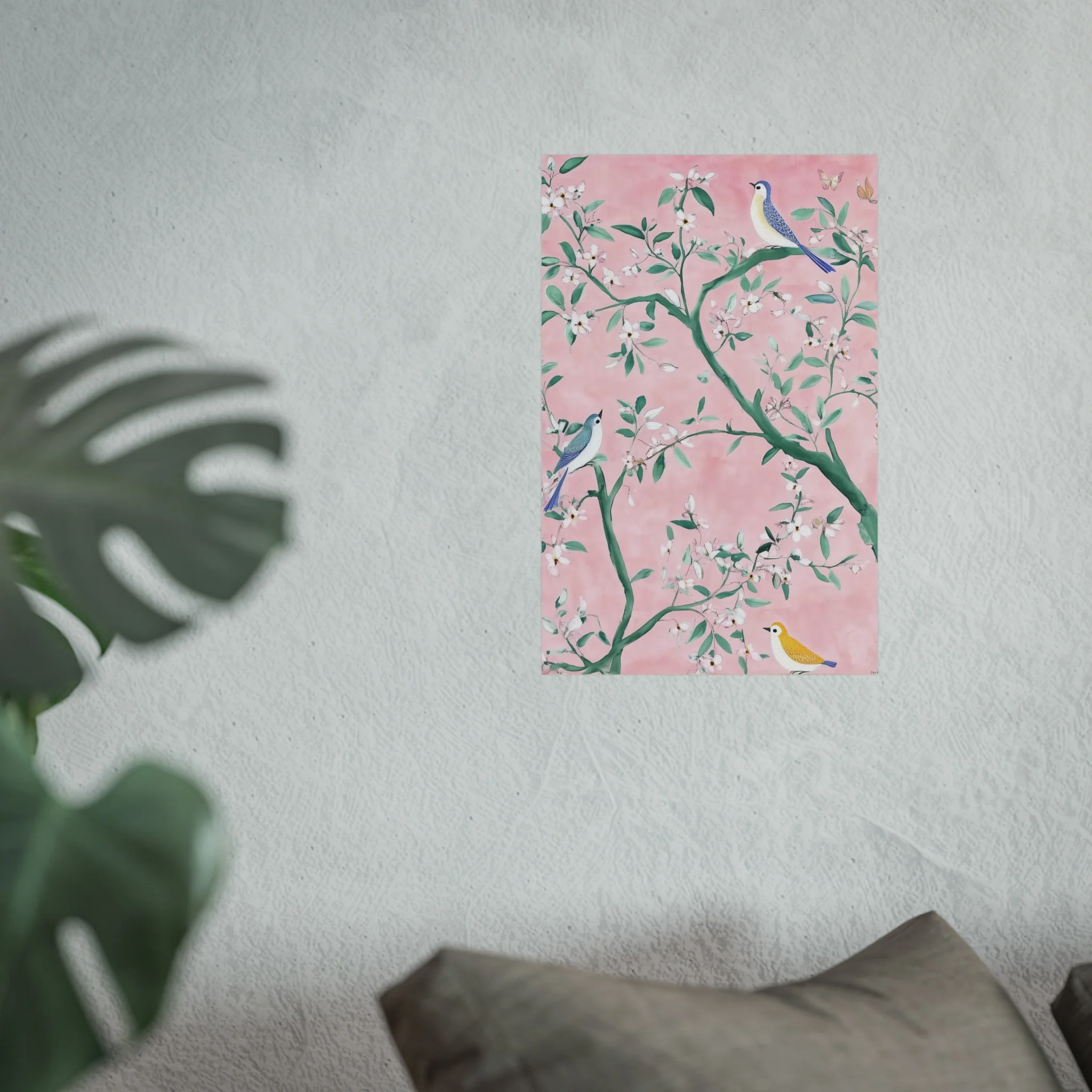 Pastel Pink Chinoiserie Birds on Tree Scene Fine Art Poster - Image 25
