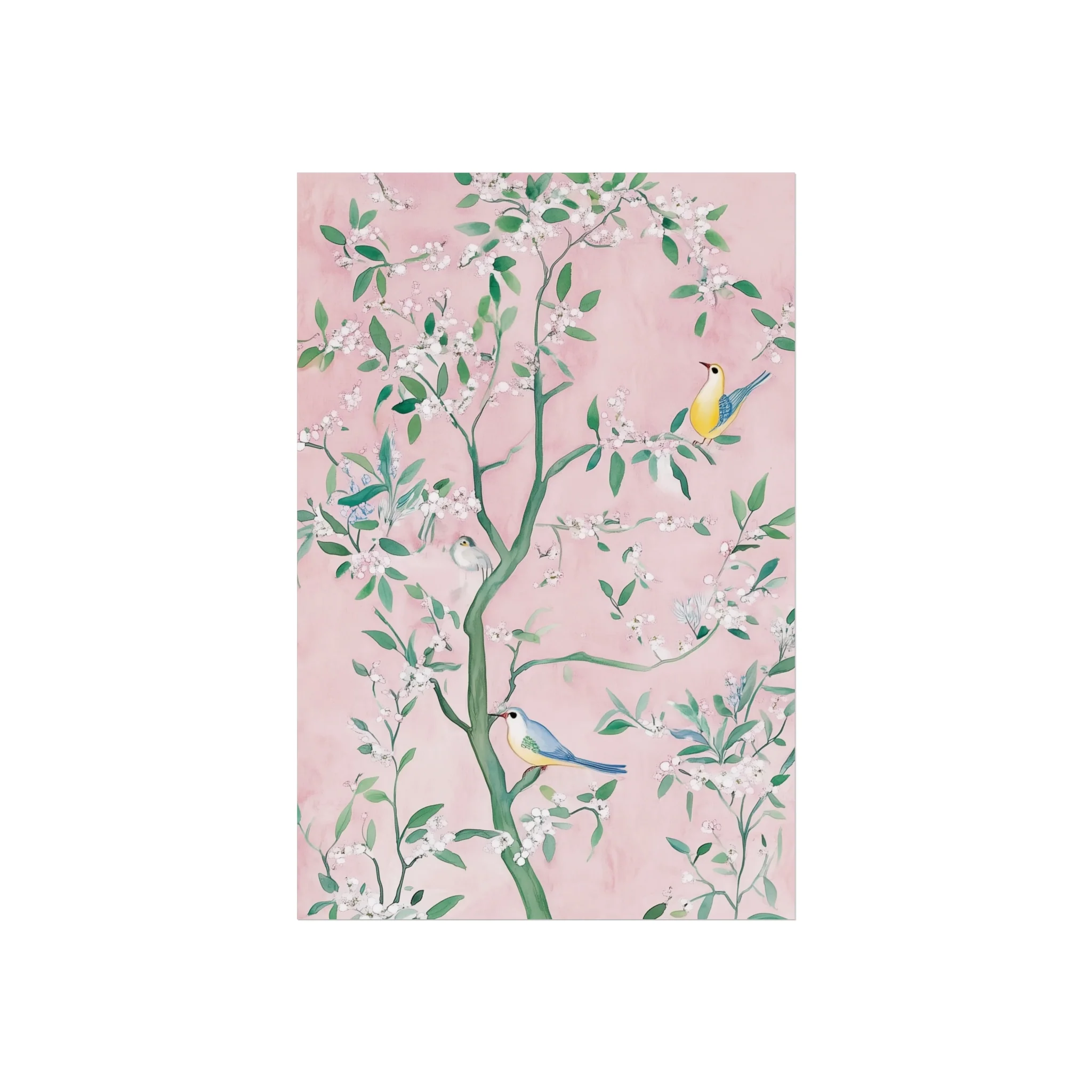 Pastel Pink Chinoiserie Birds on Tree Scene II Fine Art Poster - Image 2