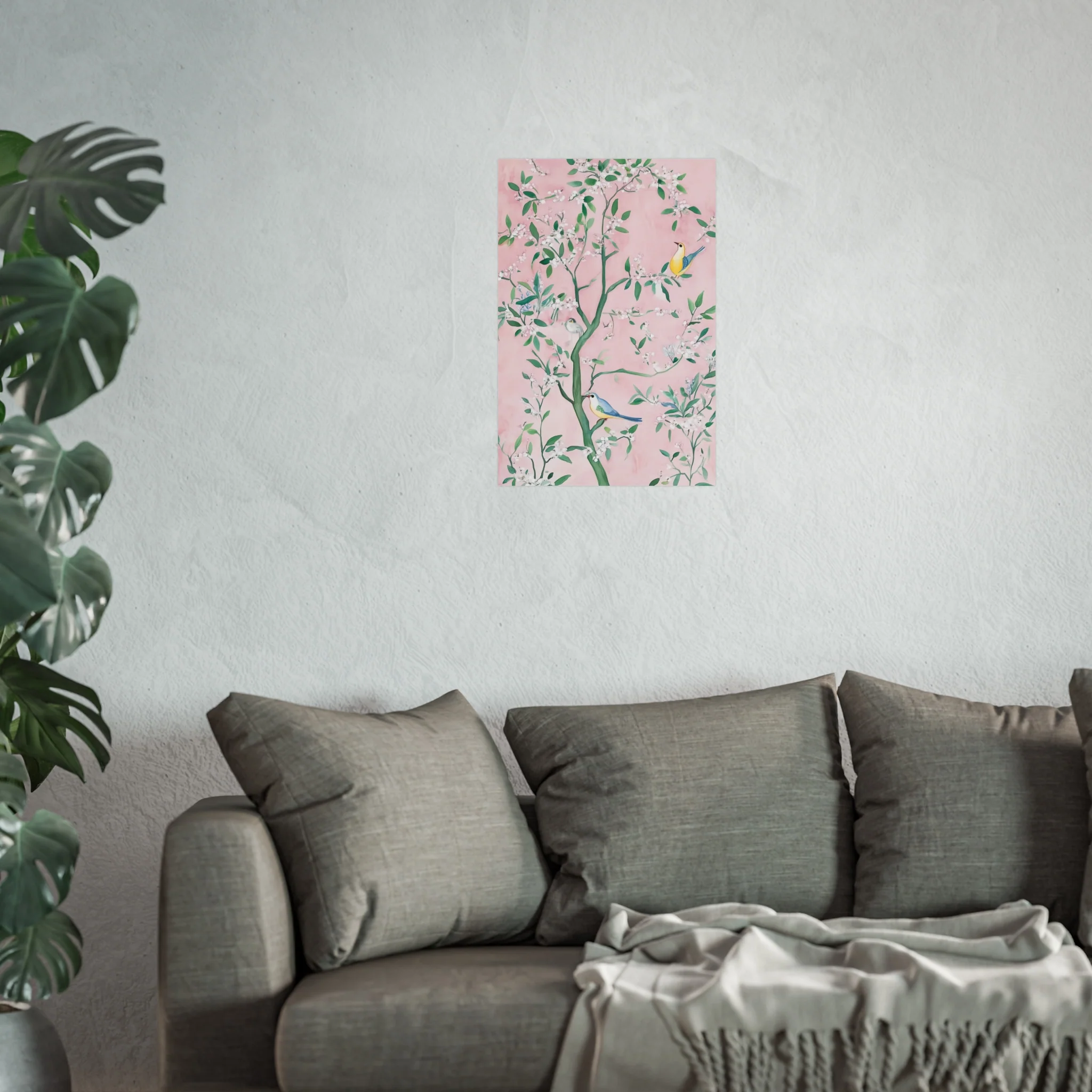 Pastel Pink Chinoiserie Birds on Tree Scene II Fine Art Poster - Image 33