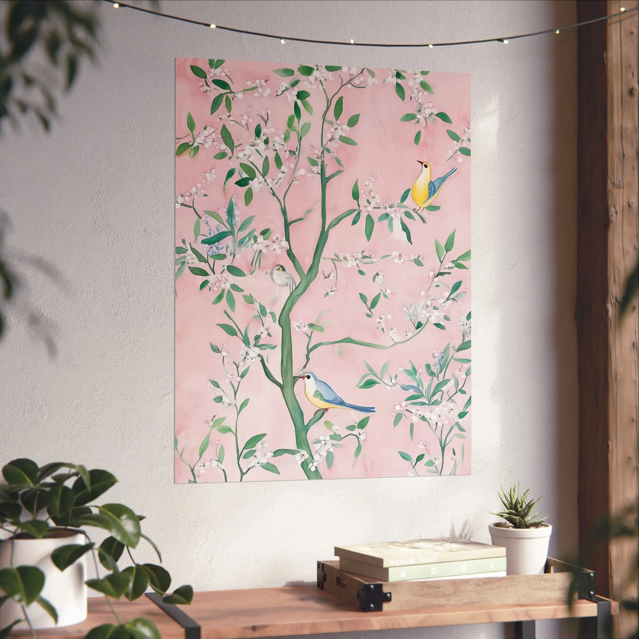 Pastel Pink Chinoiserie Birds on Tree Scene II Fine Art Poster - Image 42