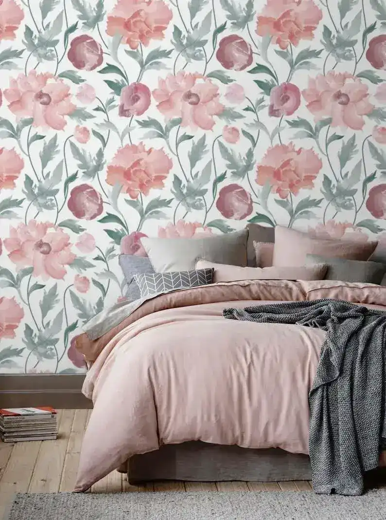 Pastel Pink Floral Watercolor Wallpaper - Image 2