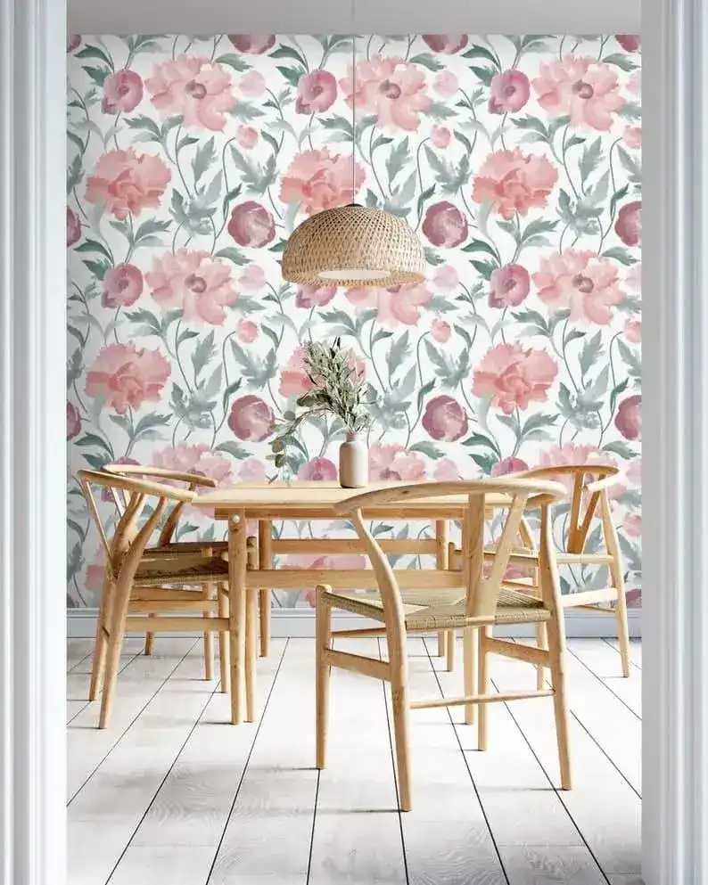 Pastel Pink Floral Watercolor Wallpaper - Image 3