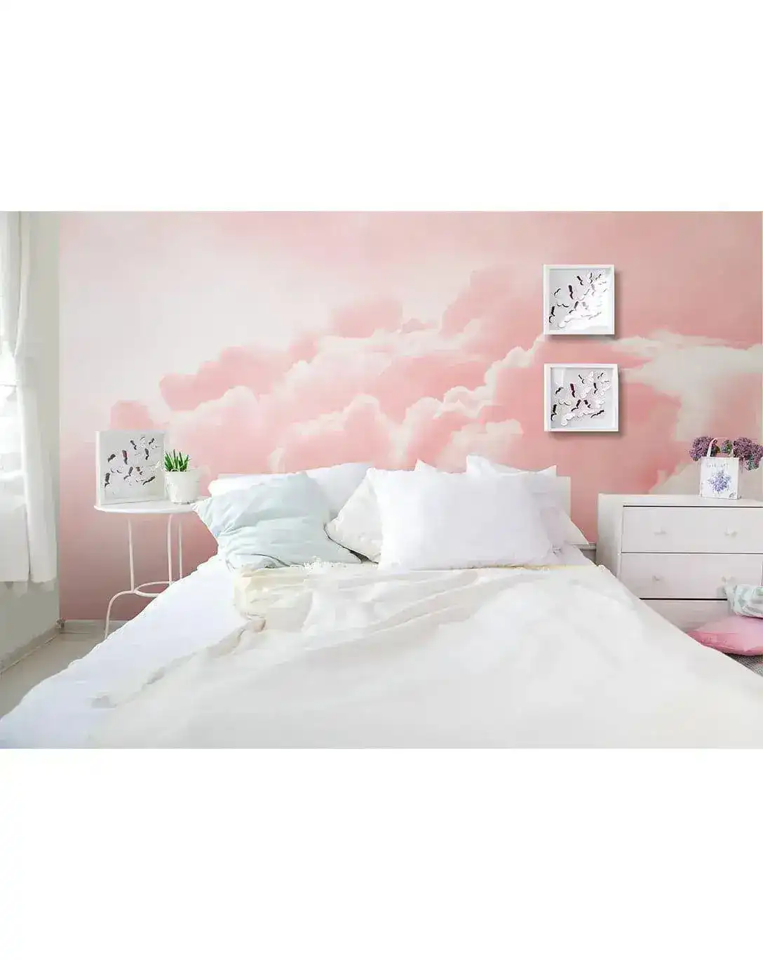 Pastel Pink Sky Clouds Bedroom Wall Mural - Image 4