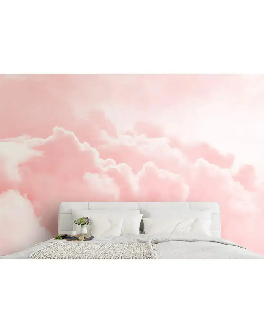 Pastel Pink Sky Clouds Bedroom Wall Mural - Image 5