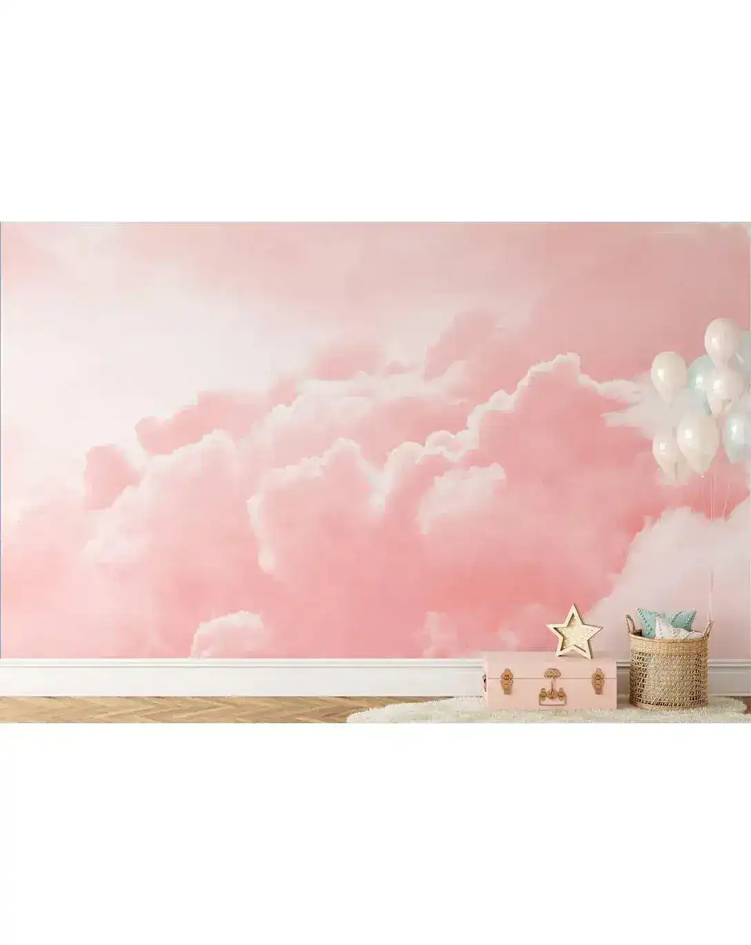 Pastel Pink Sky Clouds Bedroom Wall Mural - Image 6
