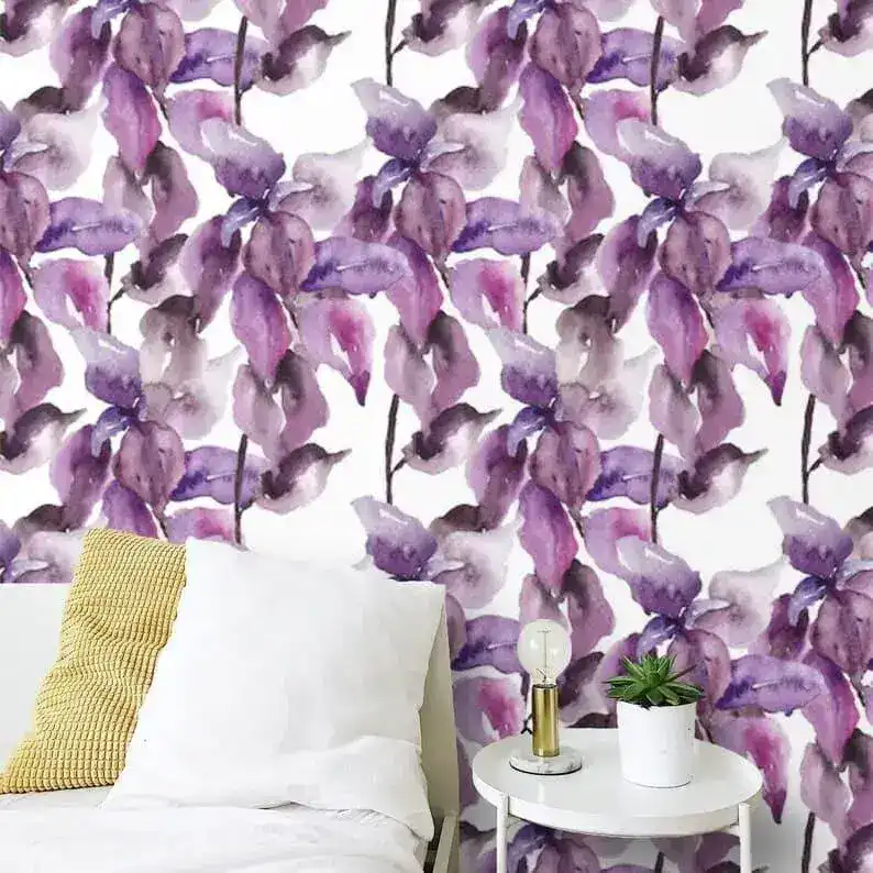 Pastel Purple Floral Watercolor Wallpaper - Image 2