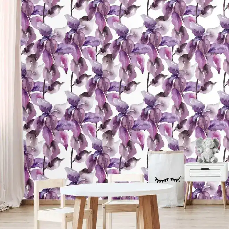 Pastel Purple Floral Watercolor Wallpaper - Image 5