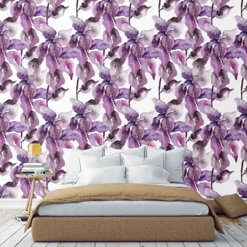 Pastel Purple Floral Watercolor Wallpaper - Image 7