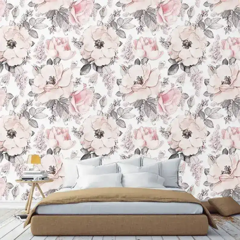 Pastel Vintage Blush Pink Floral Wallpaper - Image 7