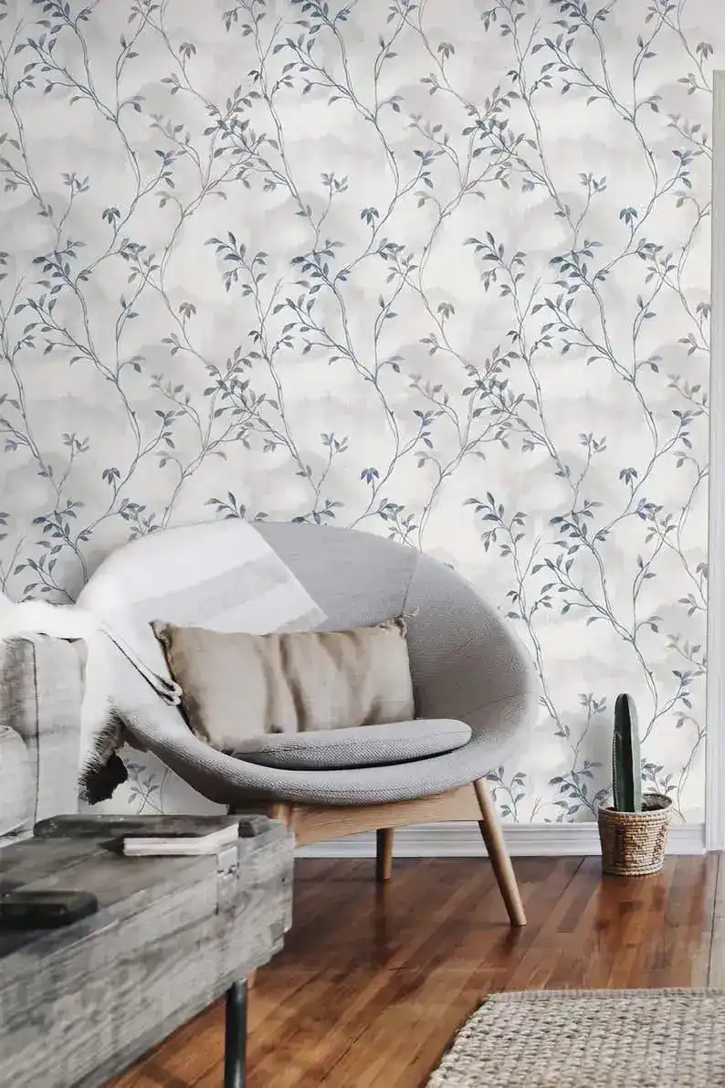 Pastel Vintage Gray Delicate Olive Branch Botanical Wallpaper - Image 4