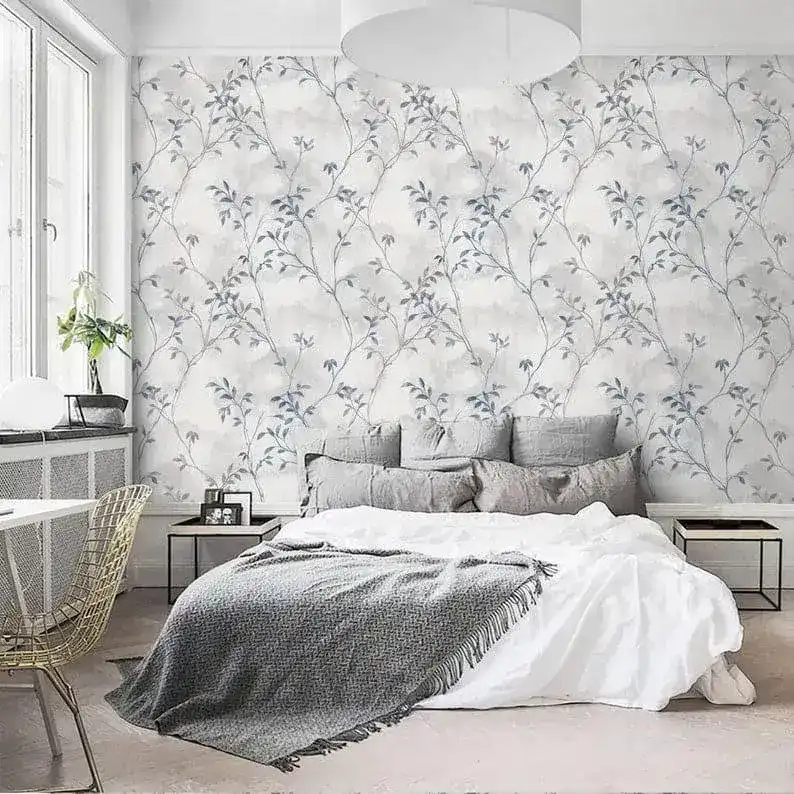Pastel Vintage Gray Delicate Olive Branch Botanical Wallpaper - Image 5