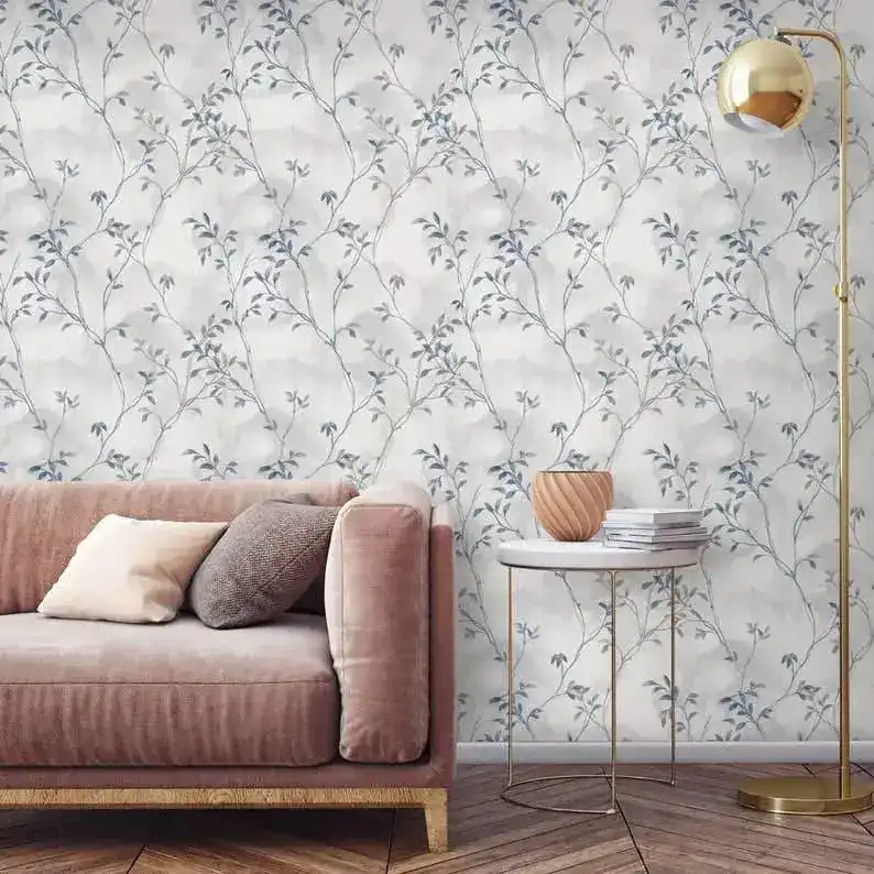 Pastel Vintage Gray Delicate Olive Branch Botanical Wallpaper - Image 7