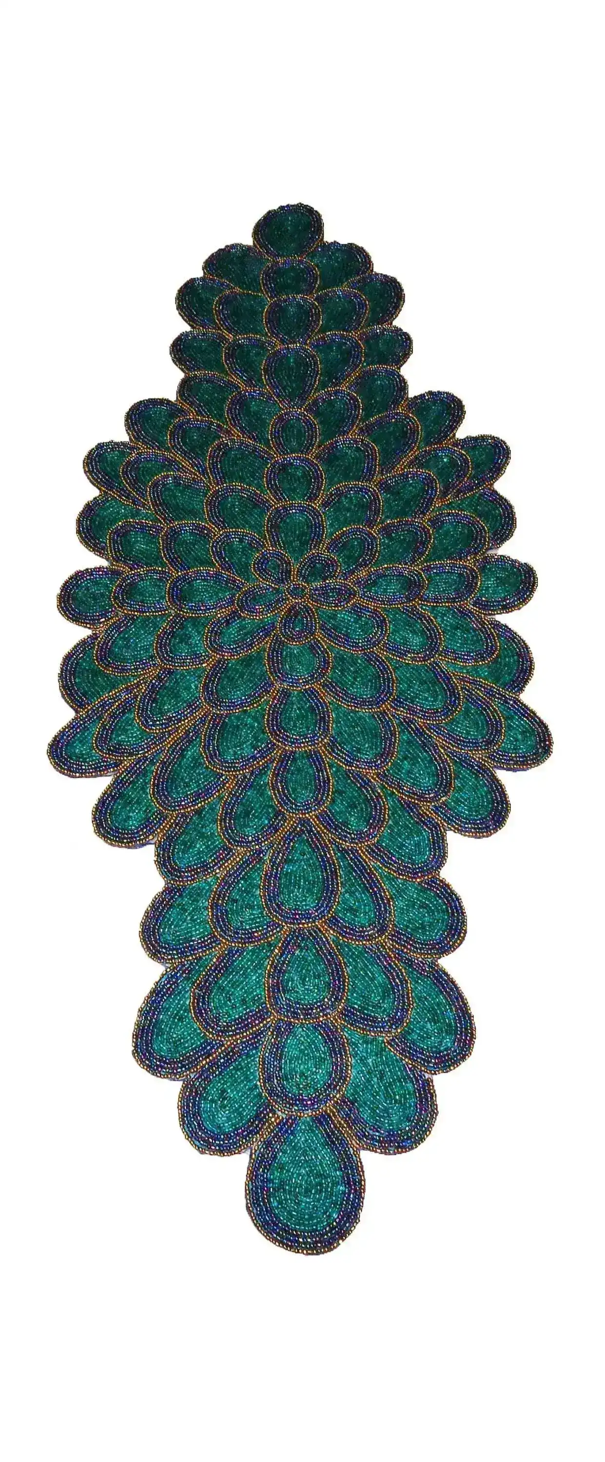 Peacock Wing Beaded Table Runner - Green and Blue - Image 4