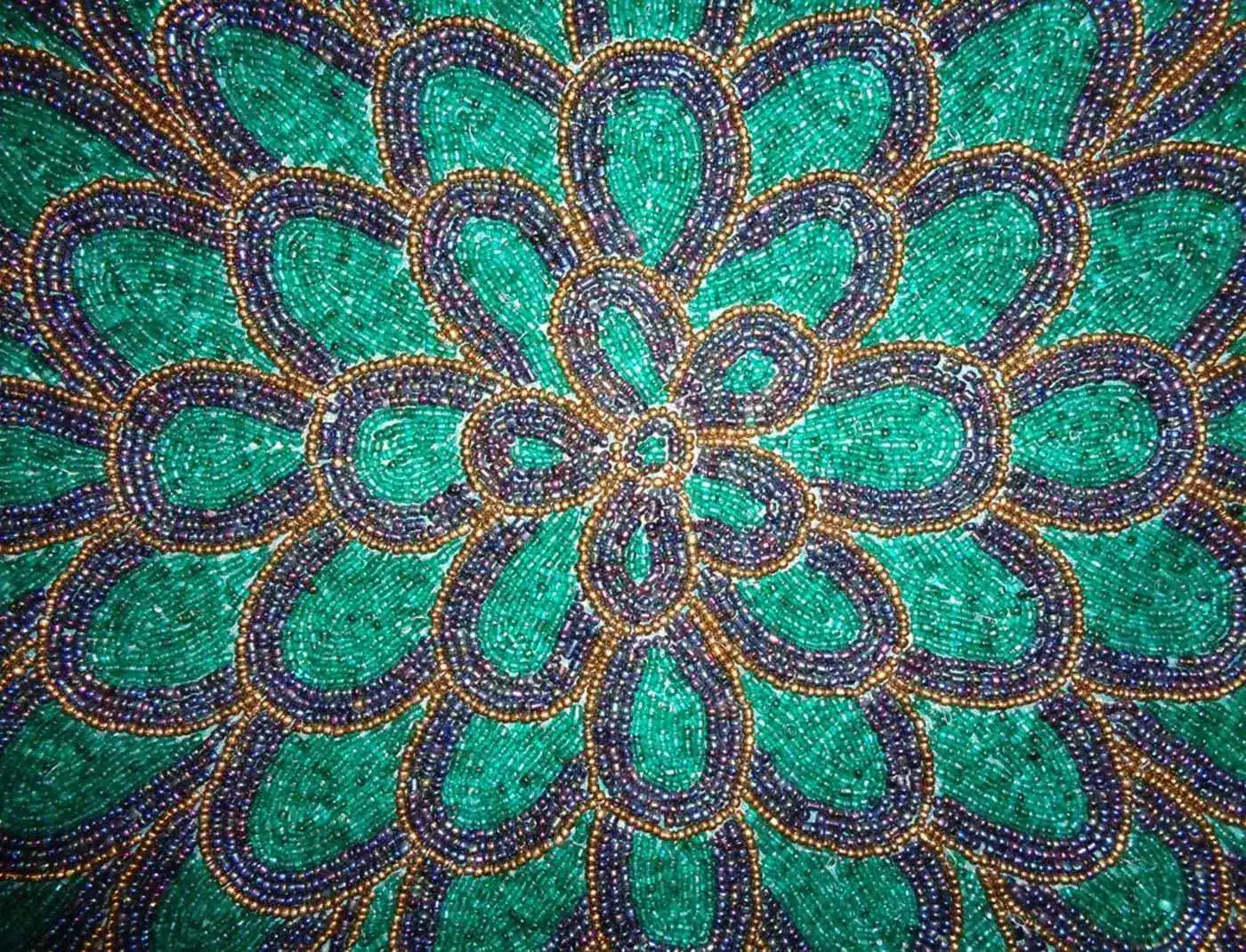 Peacock Wing Beaded Table Runner - Green and Blue - Image 5