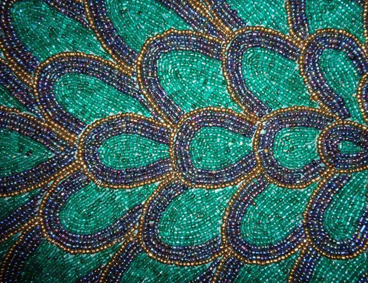 Peacock Wing Beaded Table Runner - Green and Blue - Image 8