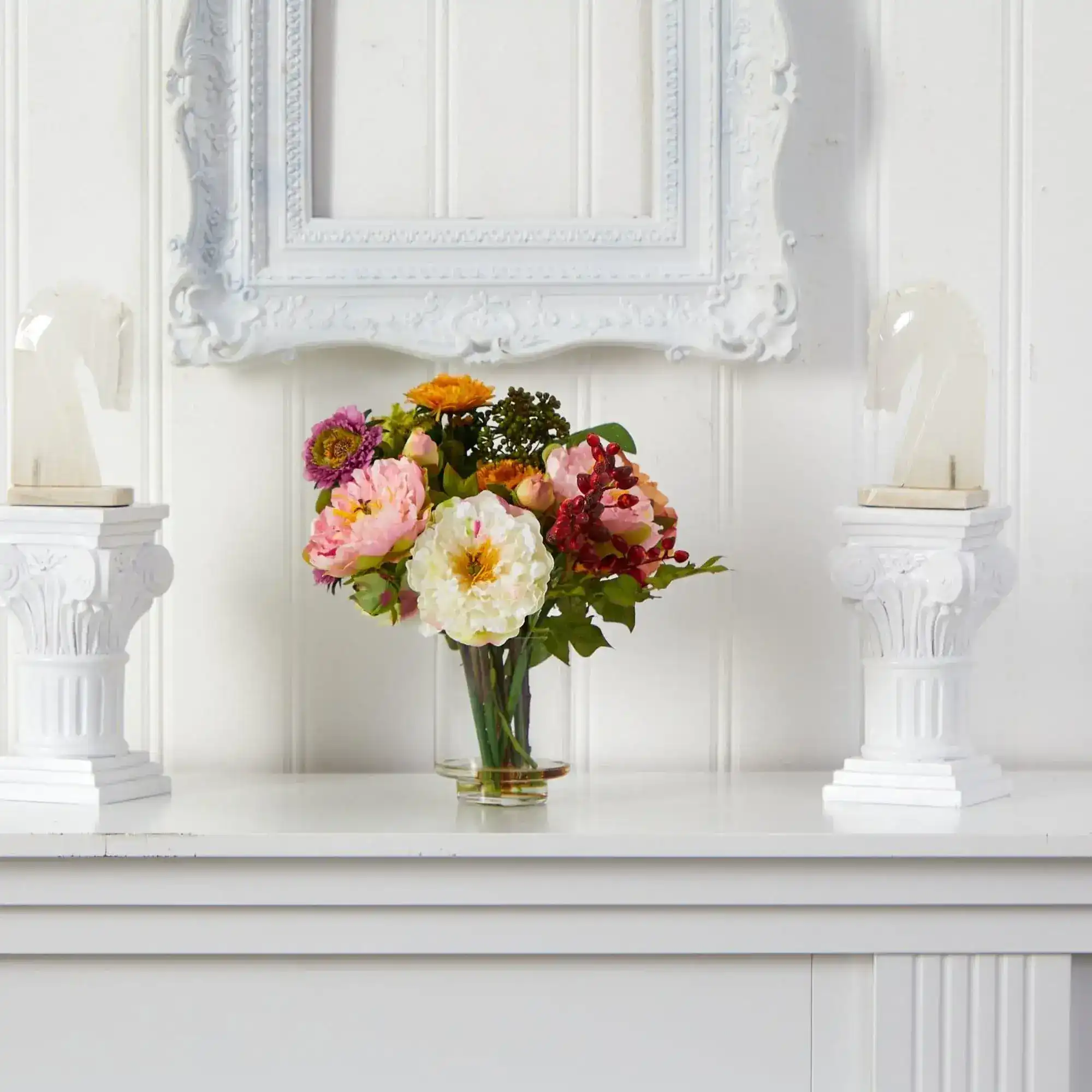 Peony Artificial Flower Arrangement in Watered Glass Vase - Image 4