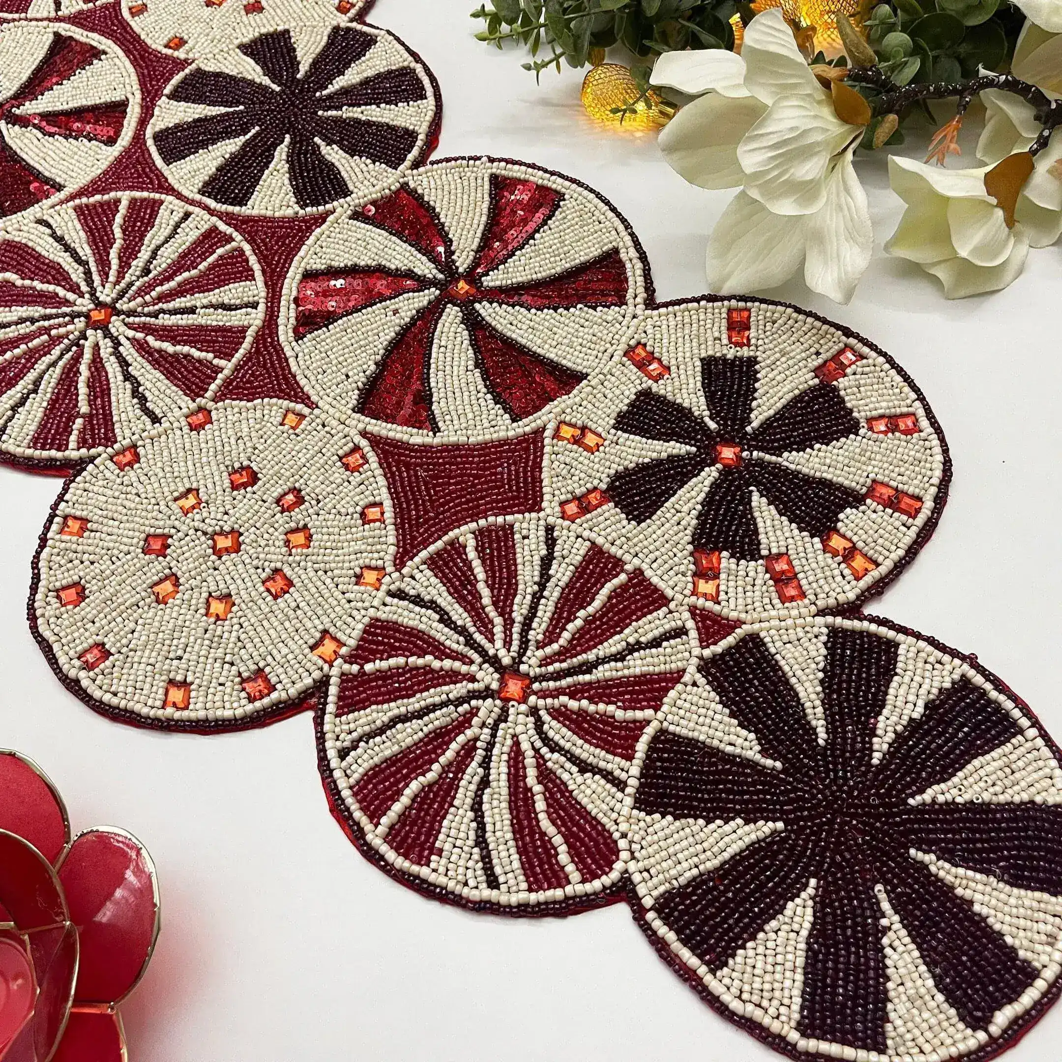 Peppermint Swirl Candy Cane Beaded Table Runner - Image 3
