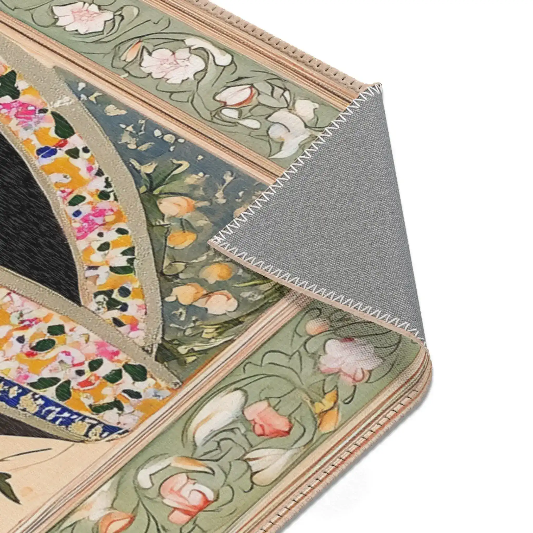 Persian Hand-Painted Floral Calligraphy Rug - Image 10