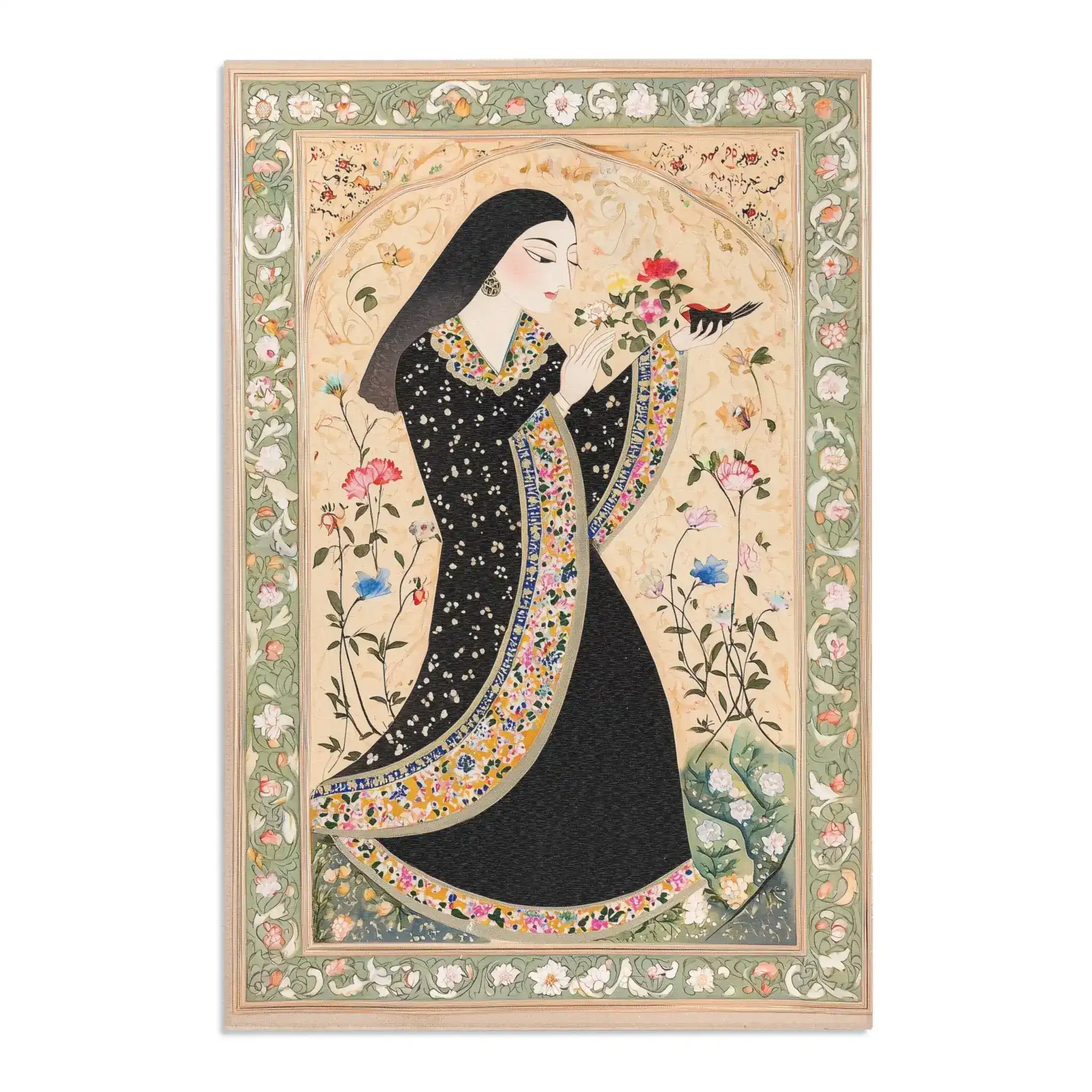 Persian Hand-Painted Floral Calligraphy Rug - Image 6