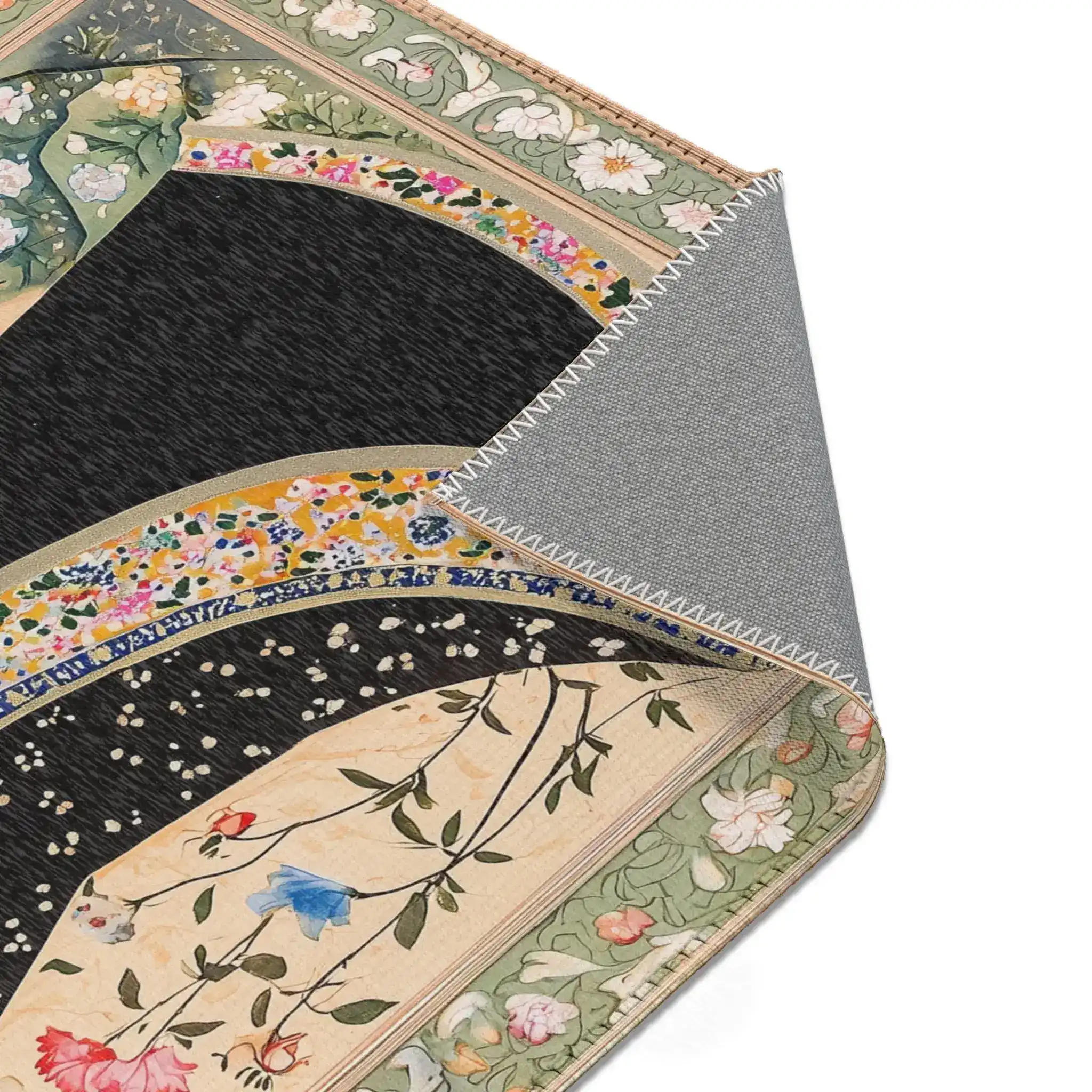 Persian Hand-Painted Floral Calligraphy Rug - Image 7