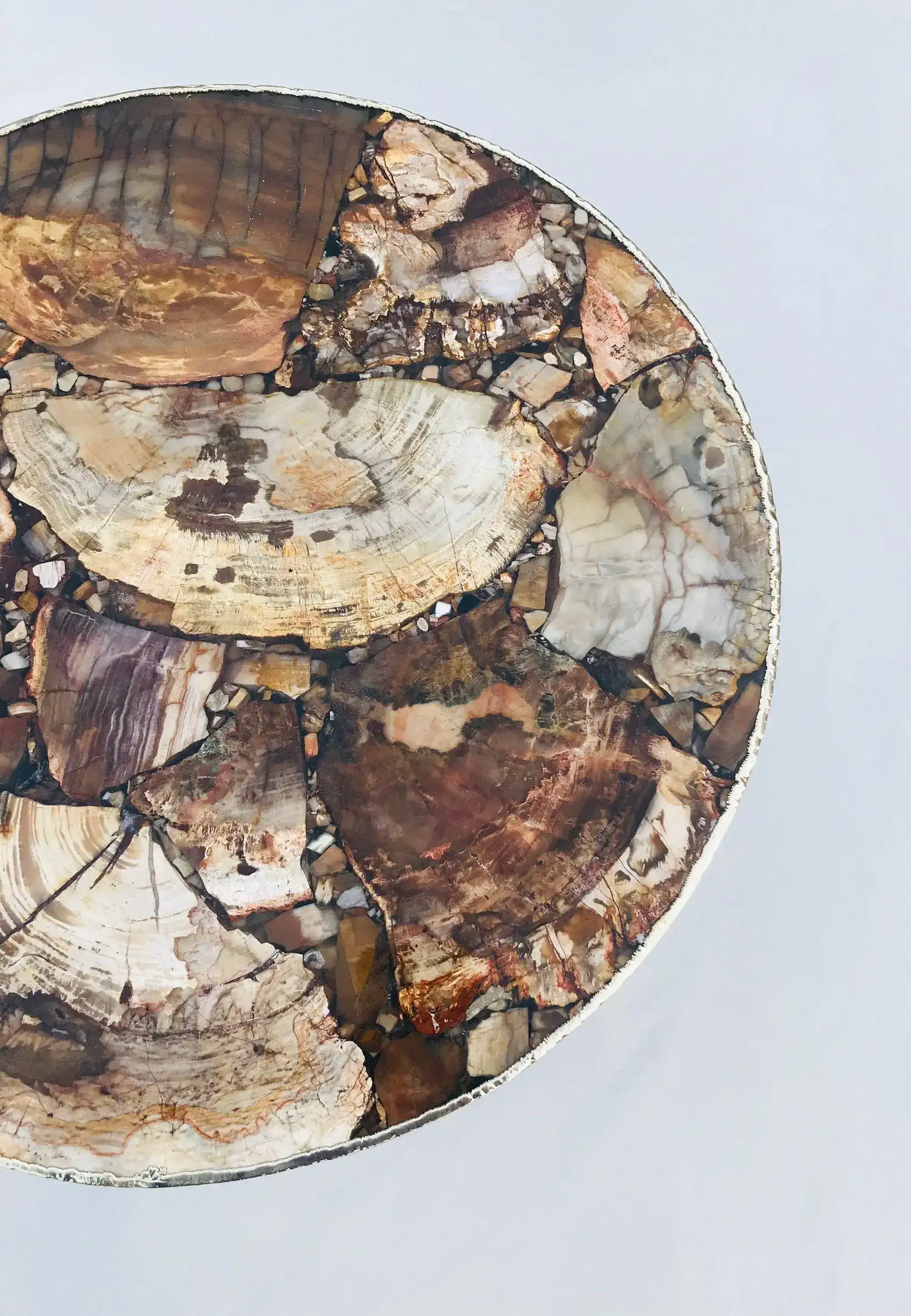 Petrified Wood Agate Round Edge Side Coffee Table - Image 4
