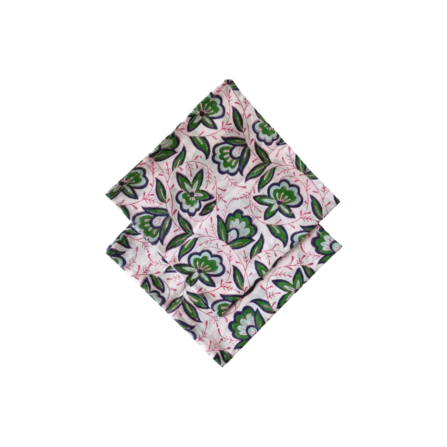 Pink and Green Floral Block Printed Cotton Napkins - Image 4