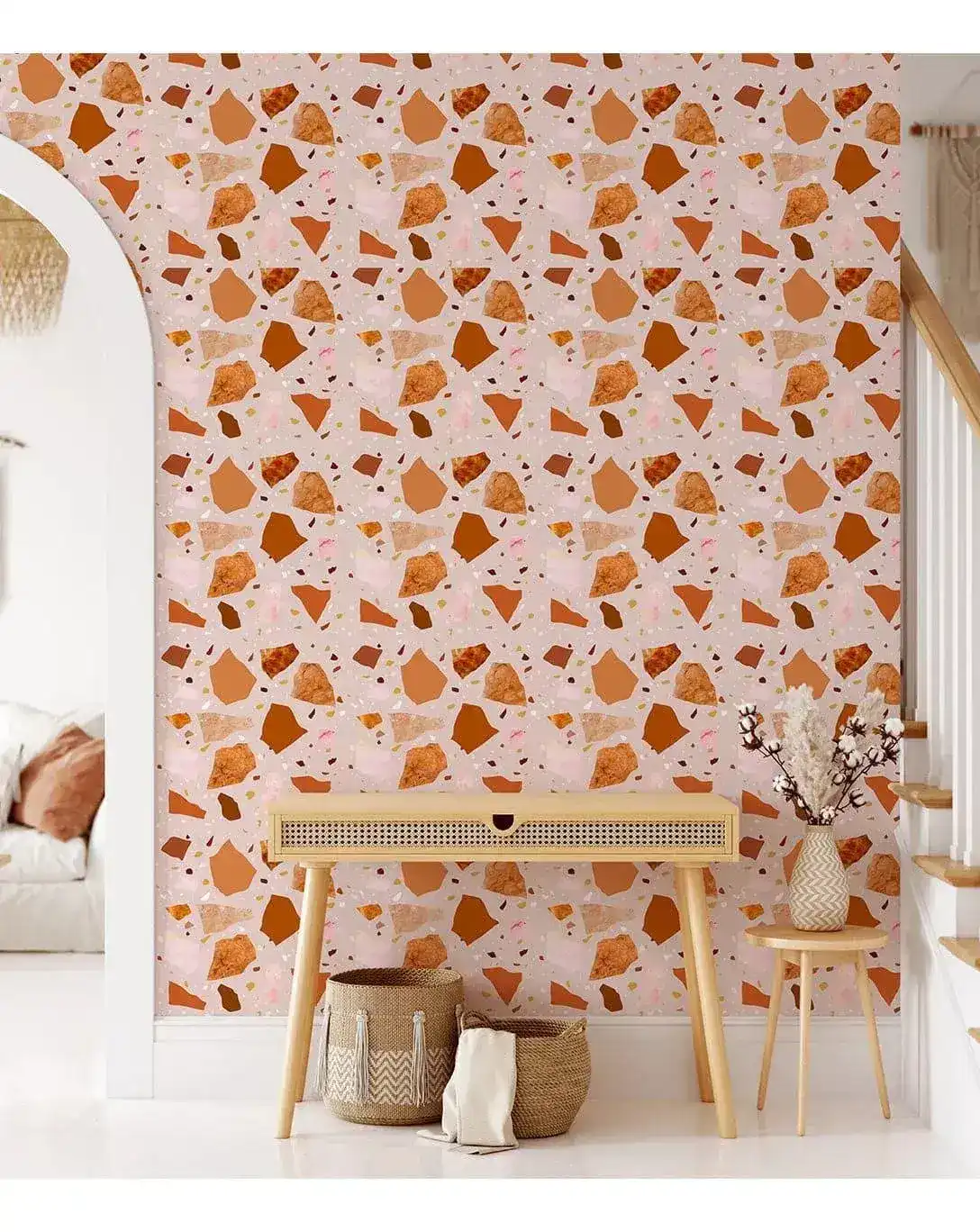 Pink and Orange Terrazzo Self Adhesive Wallpaper - Image 4