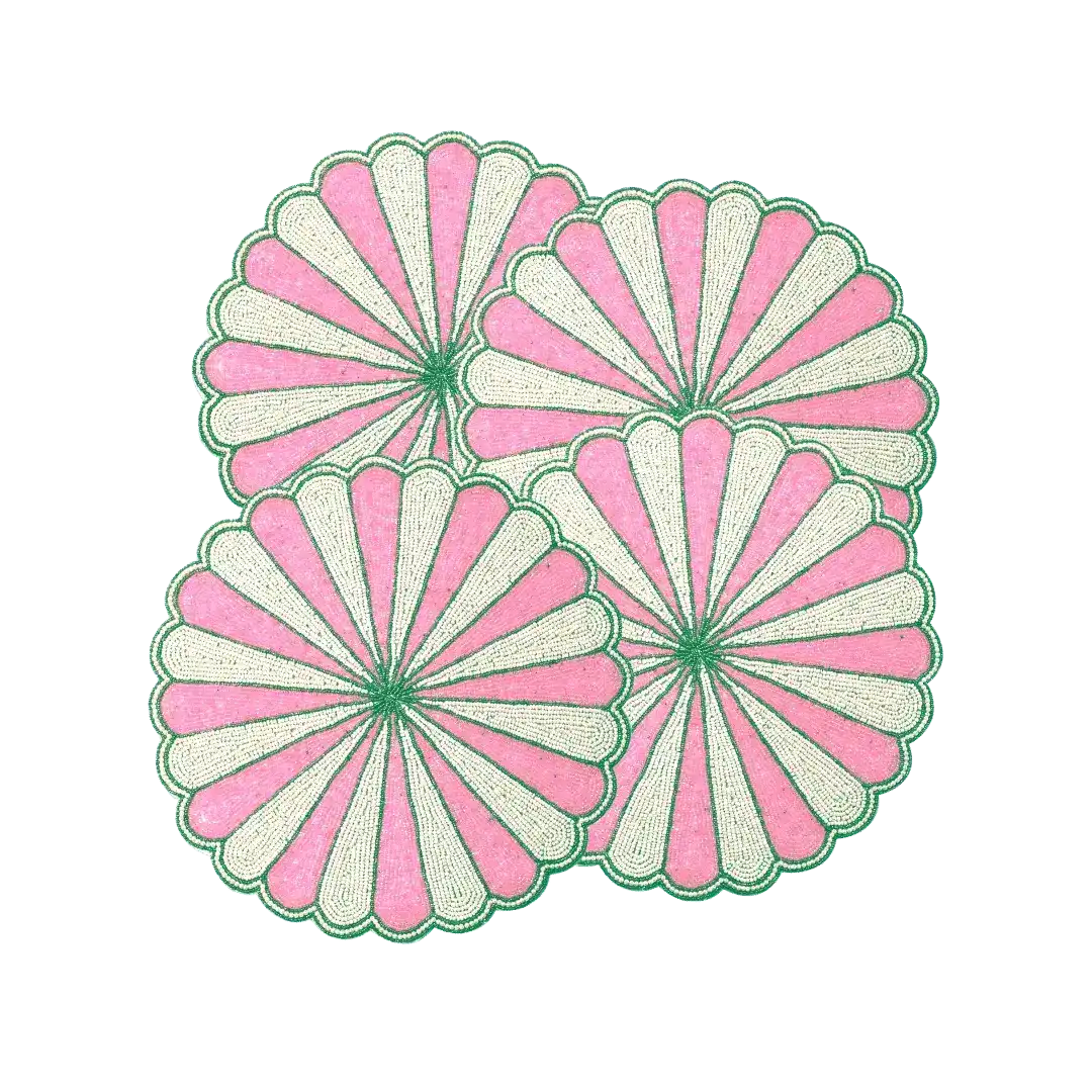 Pink and White Beaded Scallop Round Placemats - Image 4