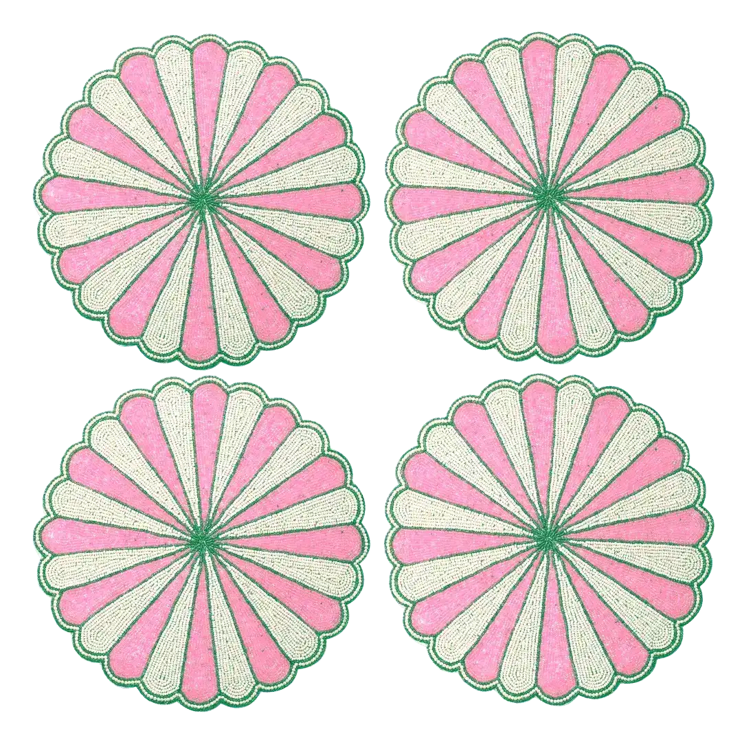 Pink and White Beaded Scallop Round Placemats - Image 5