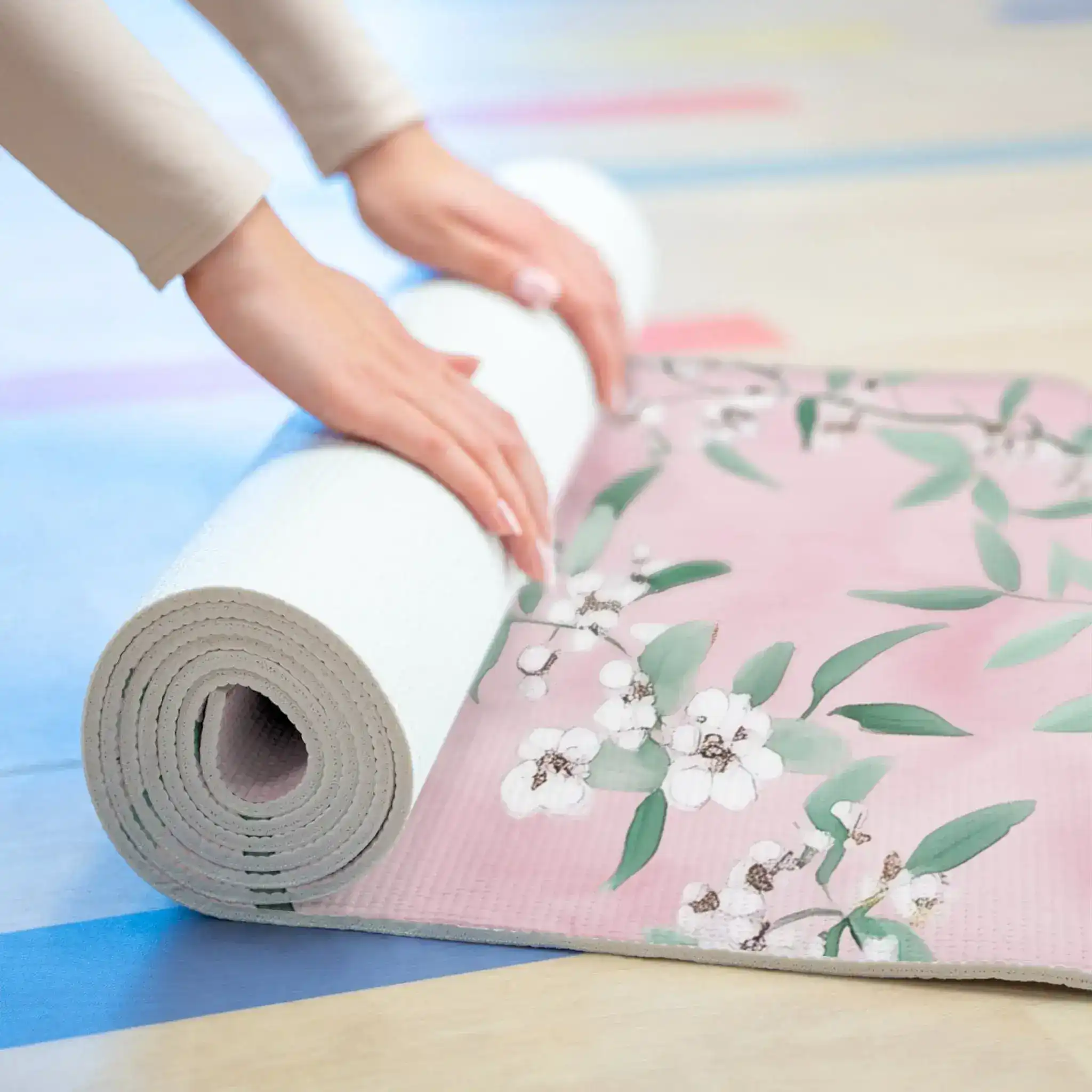 Pink Blossom Birds Yoga Mat - Image 5