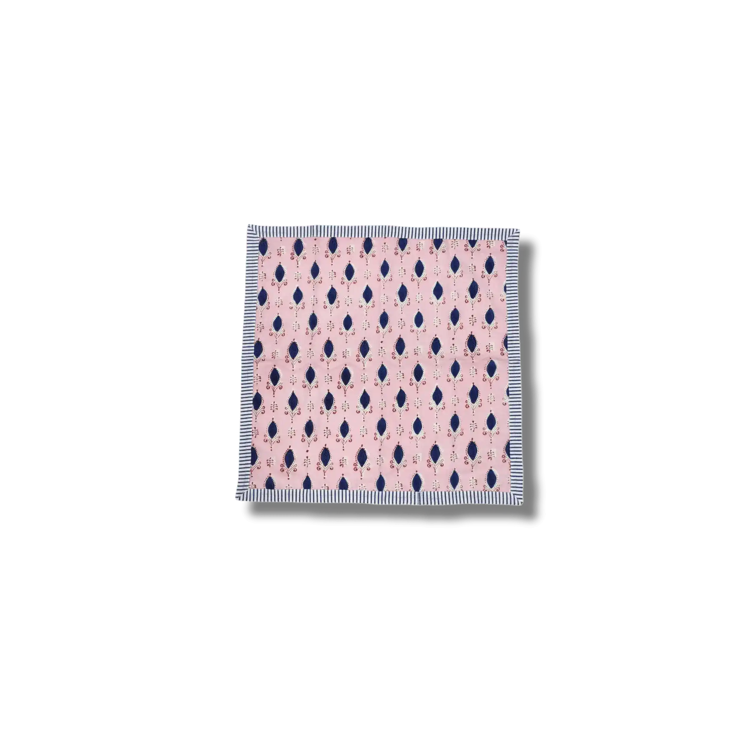 Pink Floral Indian Block Printed Striped Napkins - Image 3