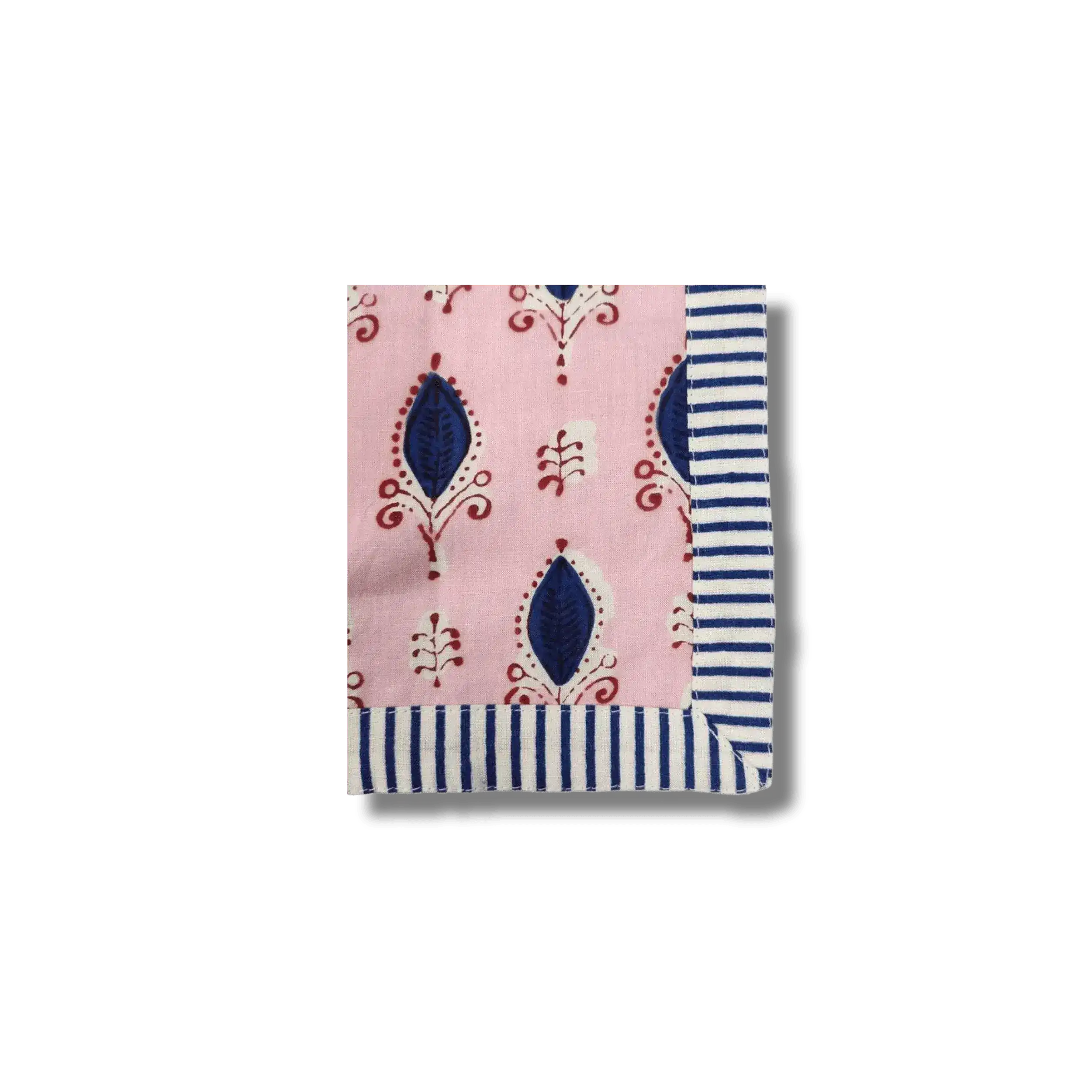 Pink Floral Indian Block Printed Striped Napkins - Image 4