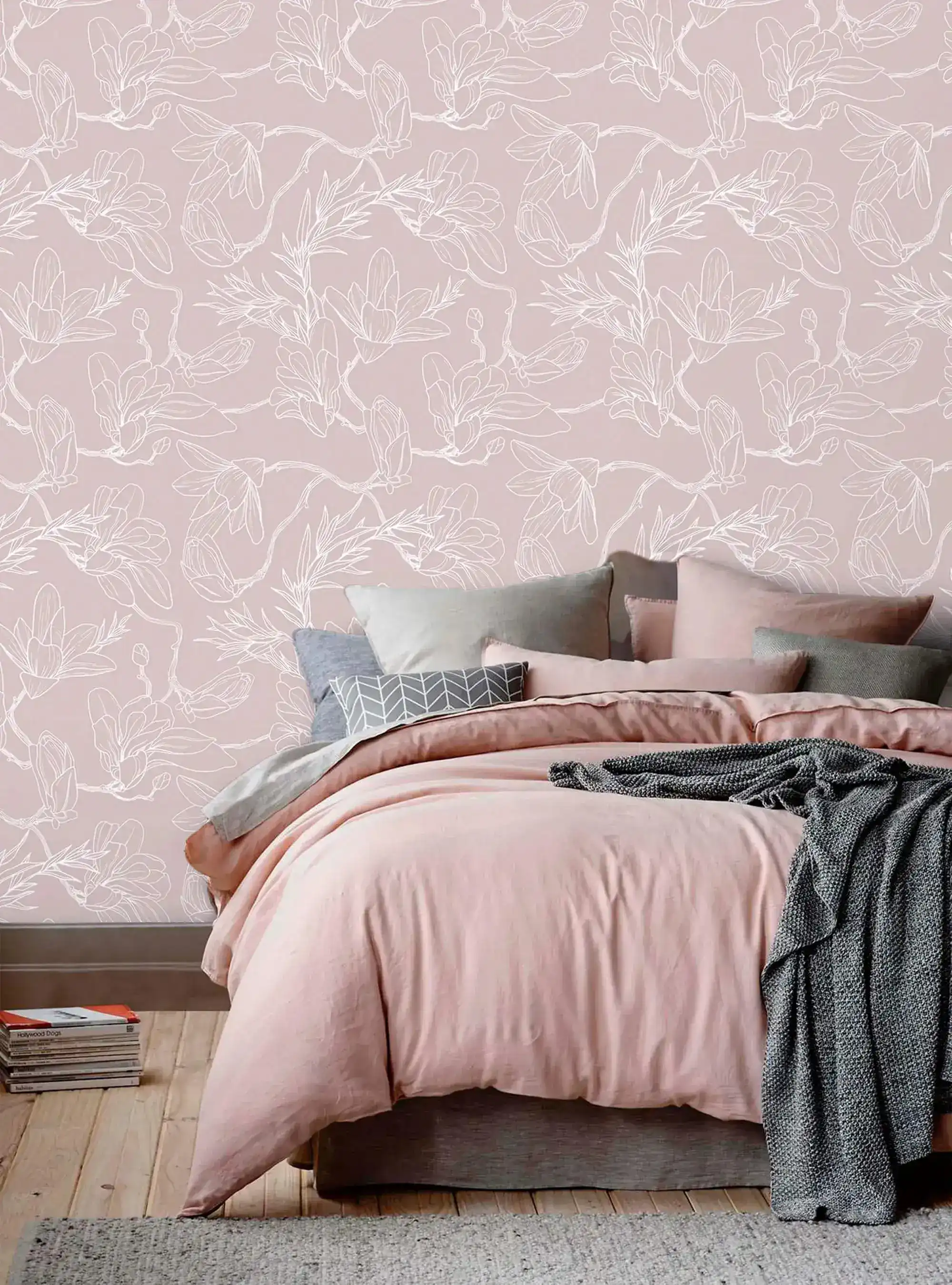 Pink Floral Sketch Wallpaper - Image 5
