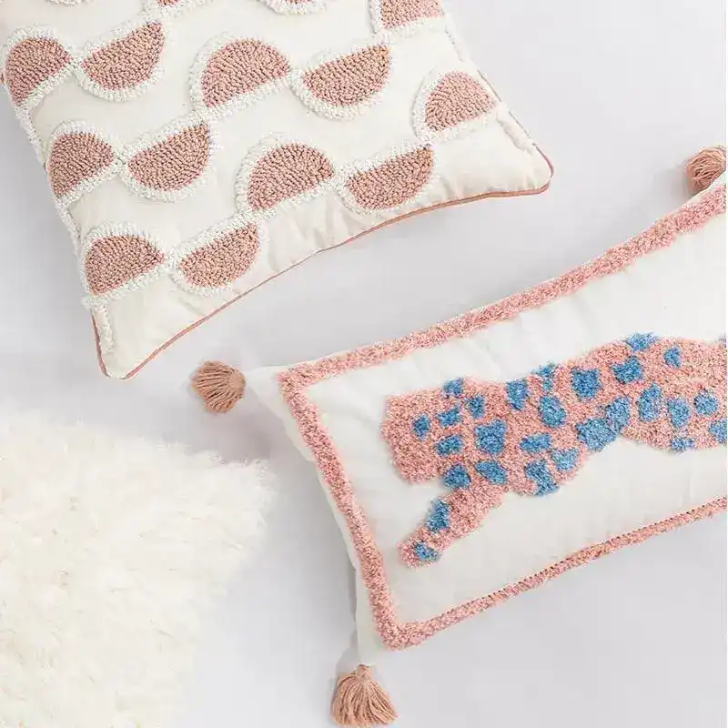 Pink Leopard Embroidery Decorative Pillow Cover - Image 4